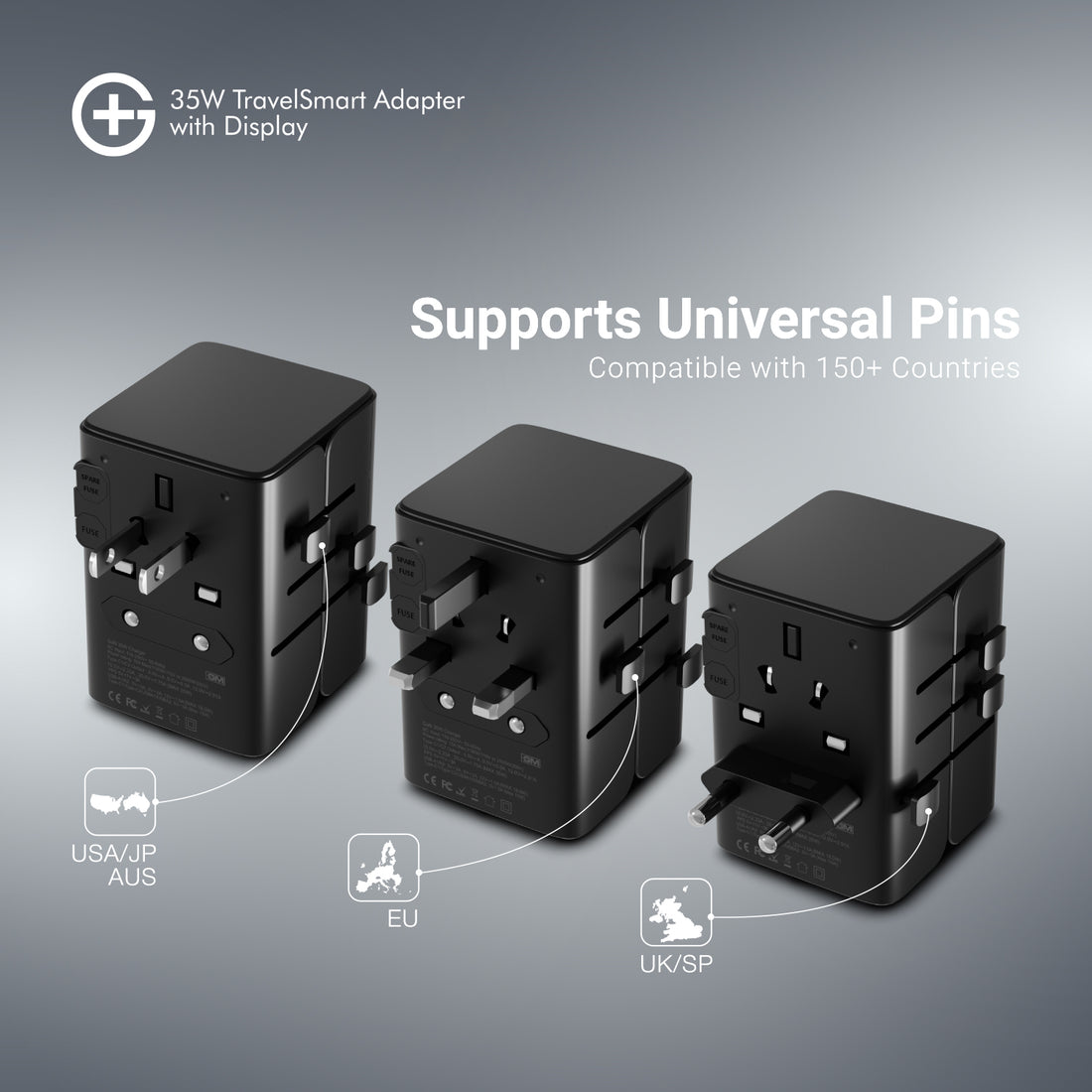 G+ Travelsmart Adapter with Display 35W (BLACK)