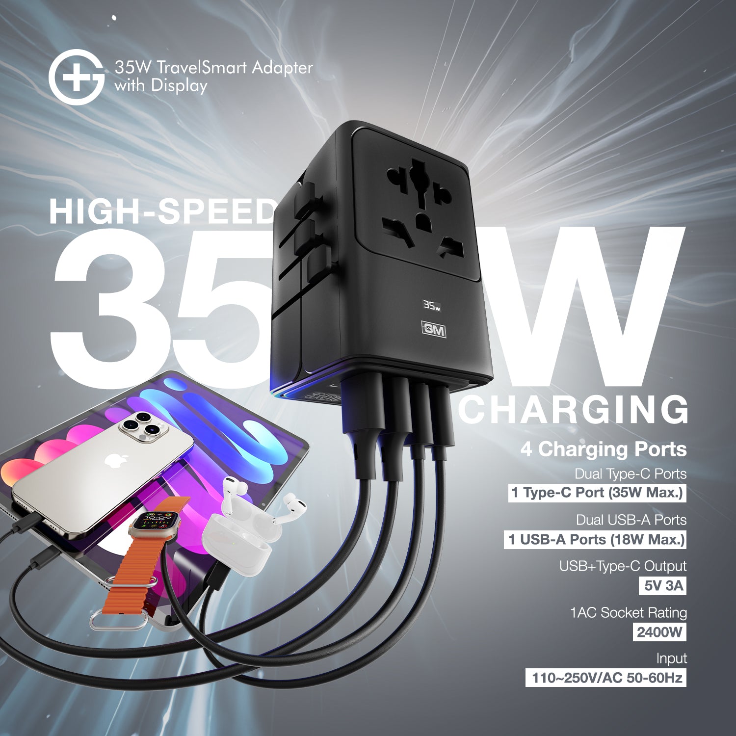 G+ Travelsmart Adapter with Display 35W (BLACK)