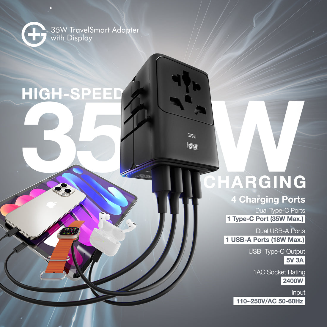 G+ Travelsmart Adapter with Display 35W (BLACK)