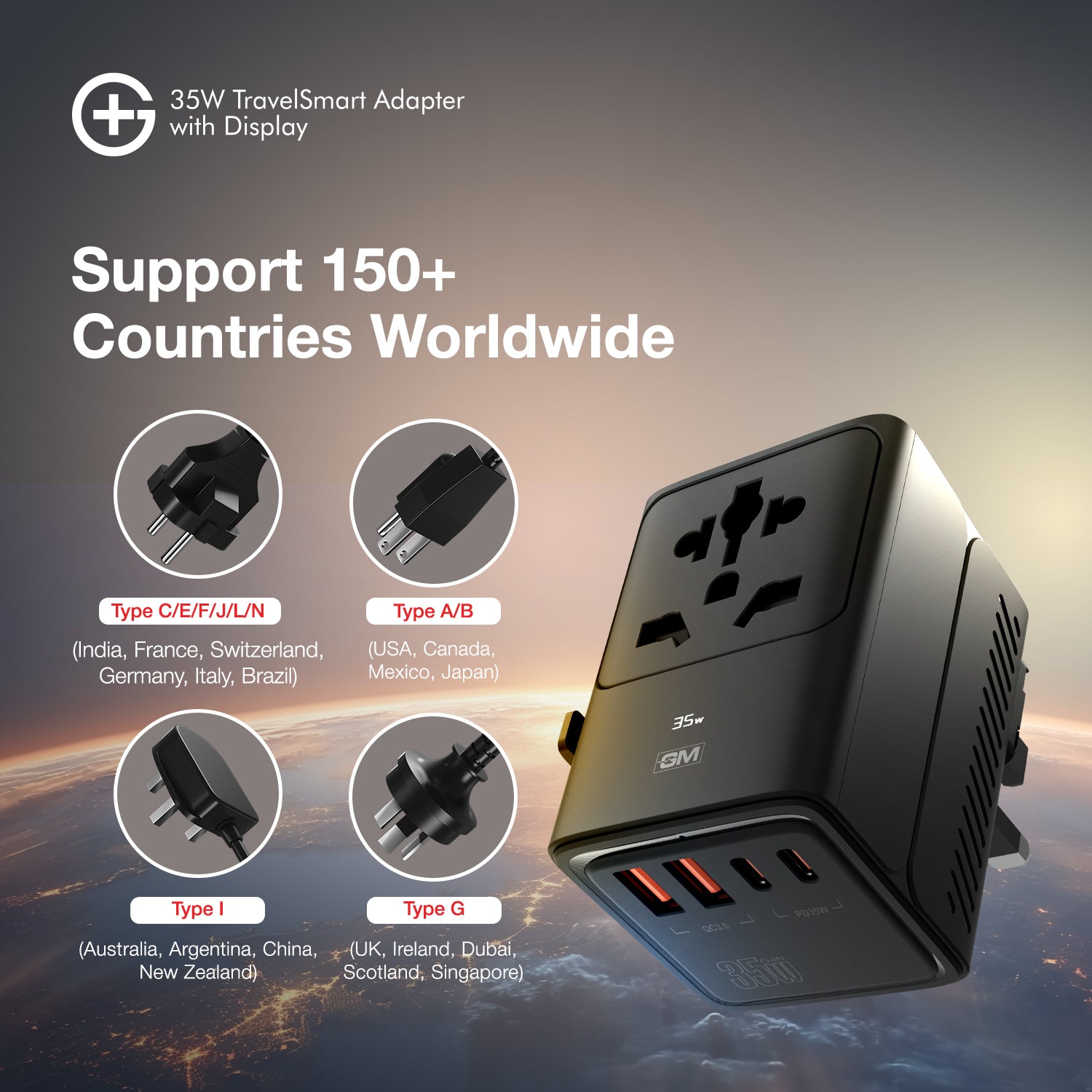 G+ Travelsmart Adapter with Display 35W (BLACK)