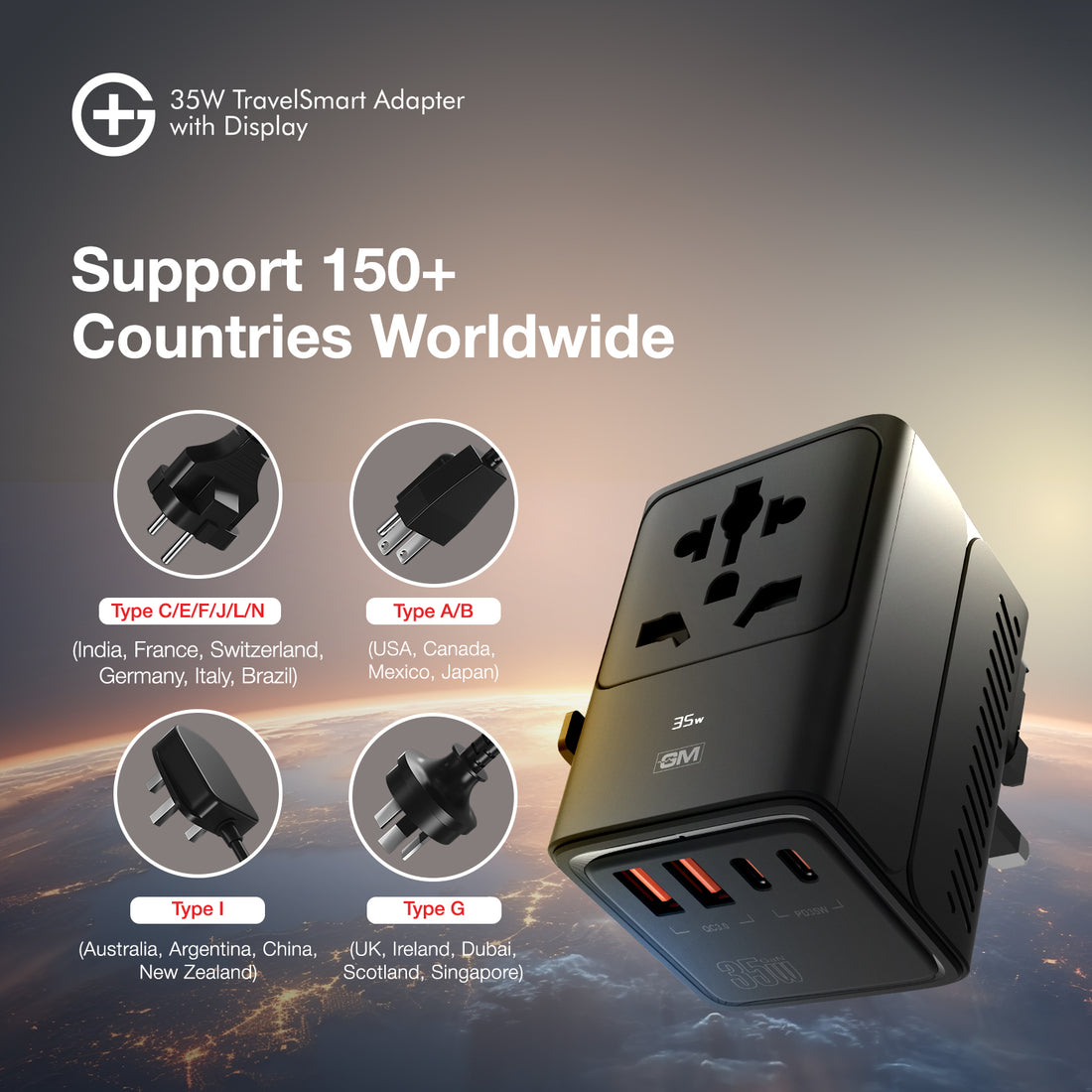 G+ Travelsmart Adapter with Display 35W (BLACK)