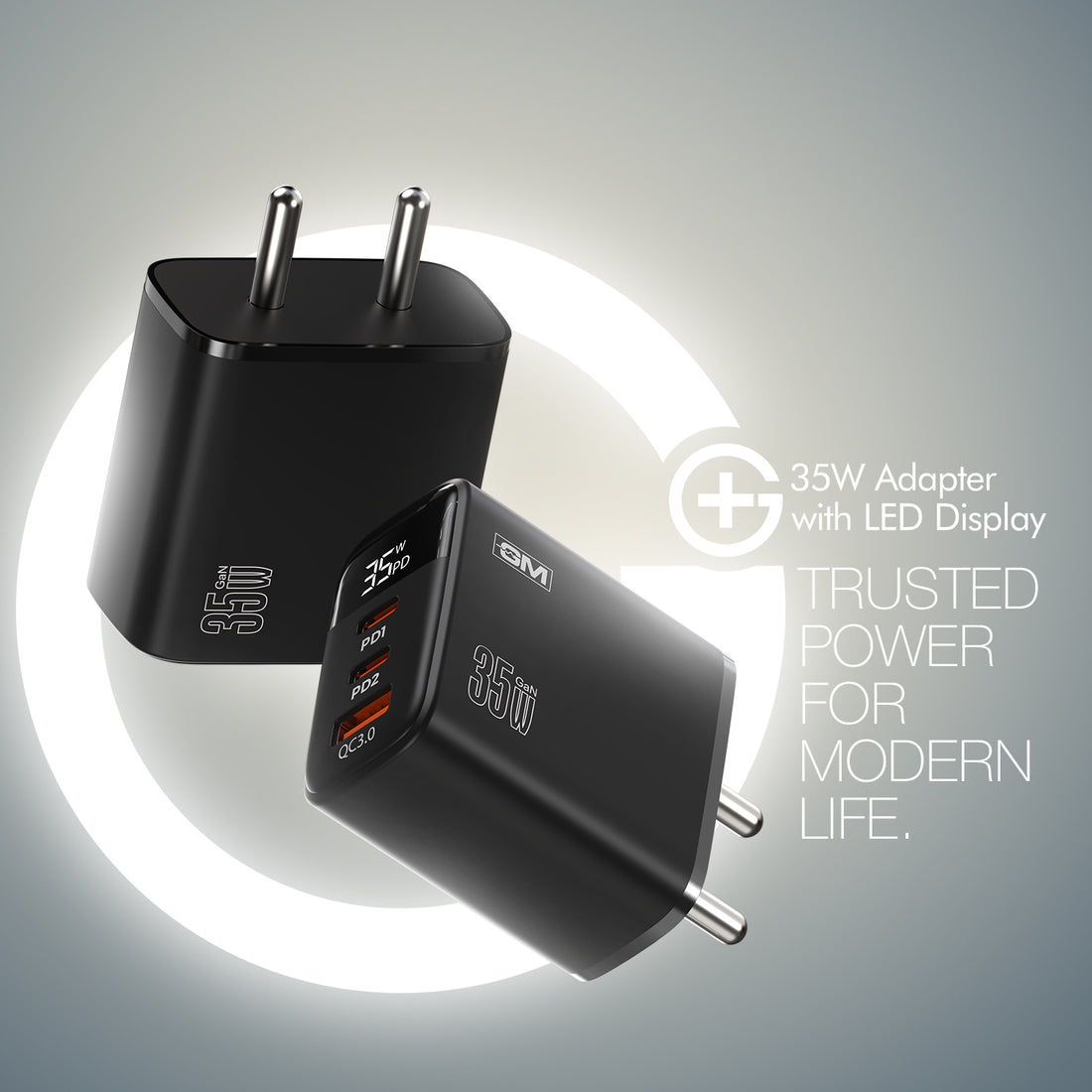 G+ Adapter with LED Display - 35W Fast Charging (Black )