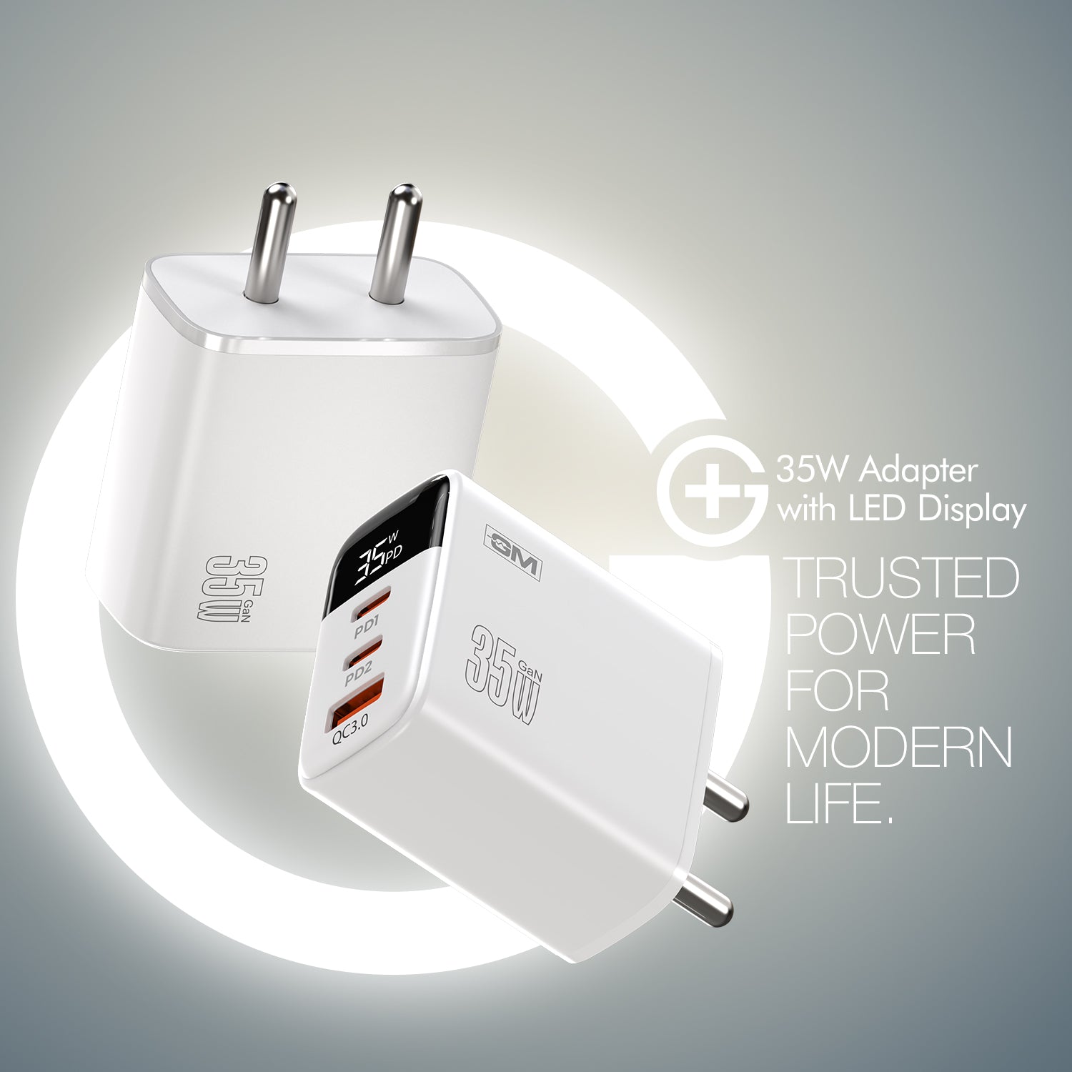 G+ Adapter with LED Display - 35W Fast Charging (White)