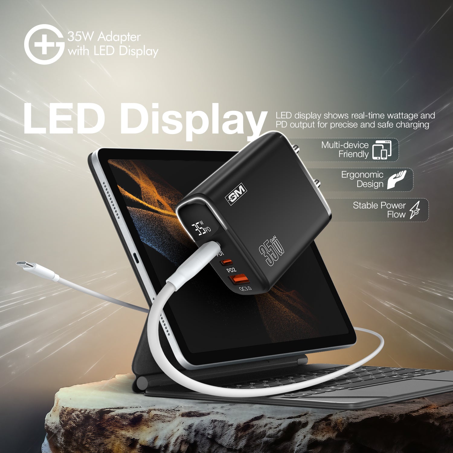 G+ Adapter with LED Display - 35W Fast Charging (Black )