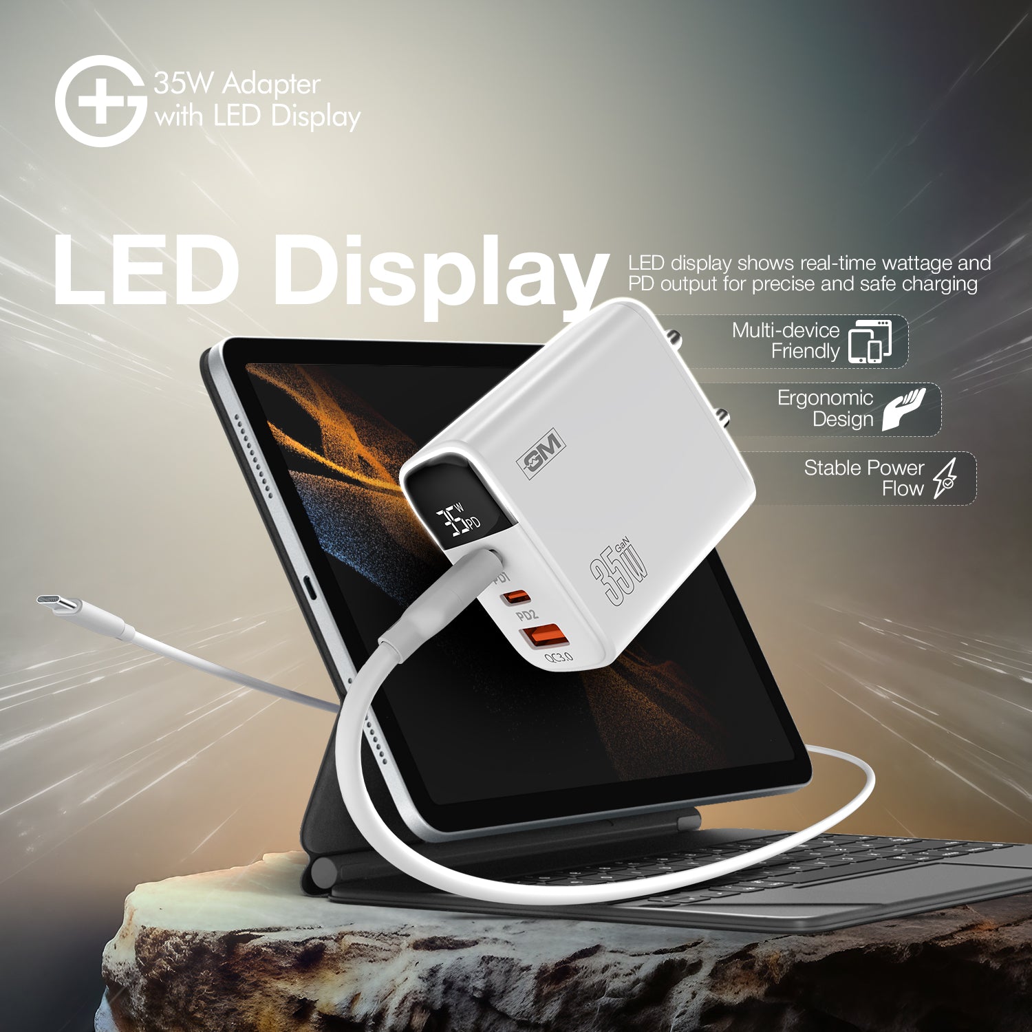 G+ Adapter with LED Display - 35W Fast Charging (White)