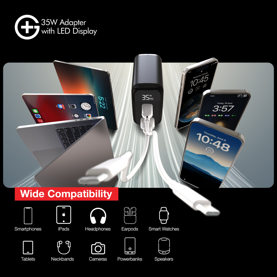 G+ Adapter with LED Display - 35W Fast Charging (Black )