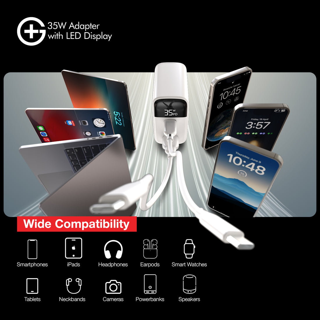 G+ Adapter with LED Display - 35W Fast Charging (White)