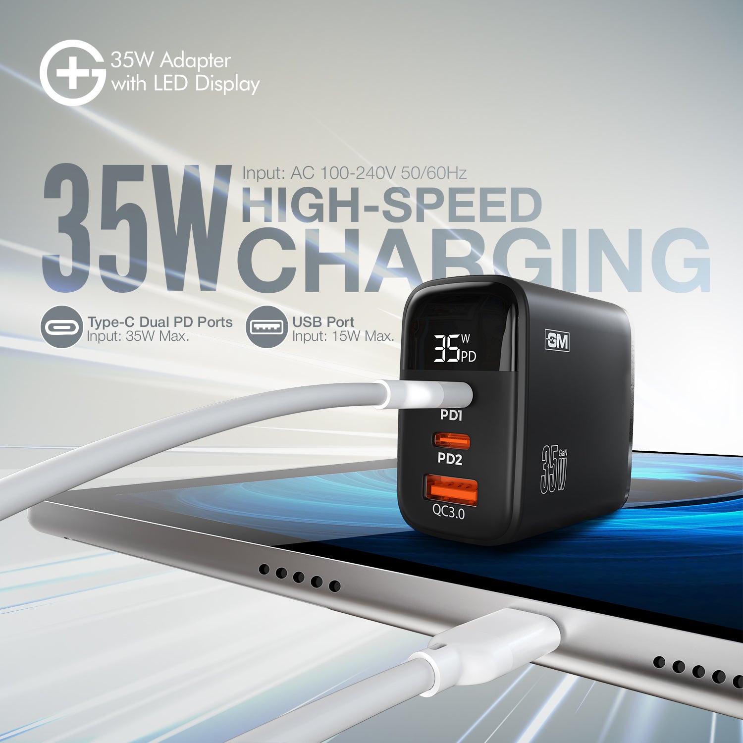 G+ Adapter with LED Display - 35W Fast Charging (Black )