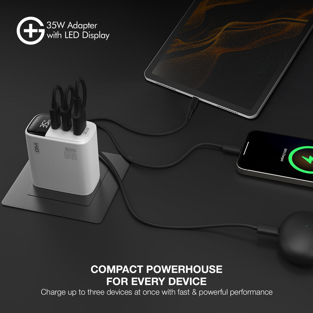 G+ Adapter with LED Display - 35W Fast Charging (White)