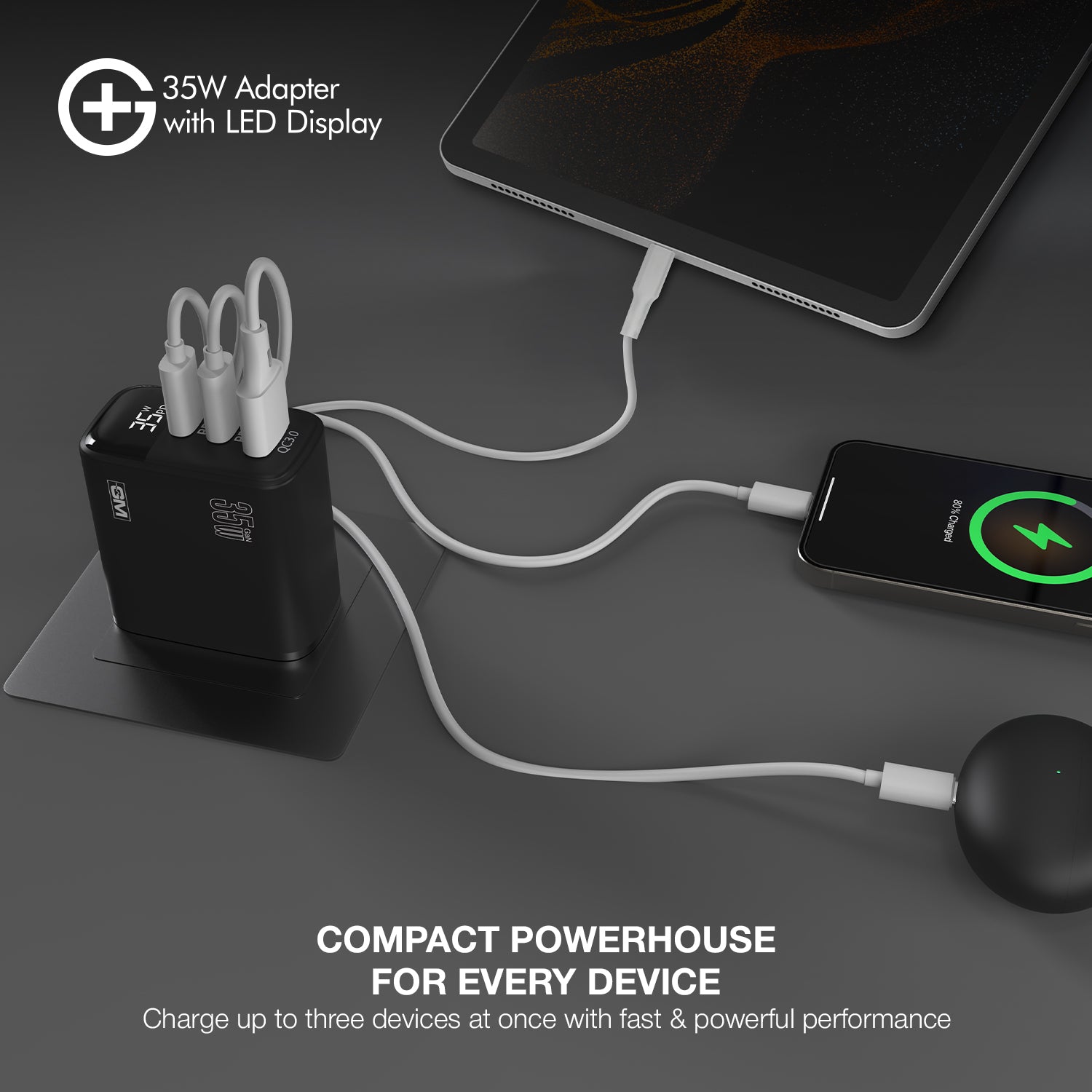 G+ Adapter with LED Display - 35W Fast Charging (Black )