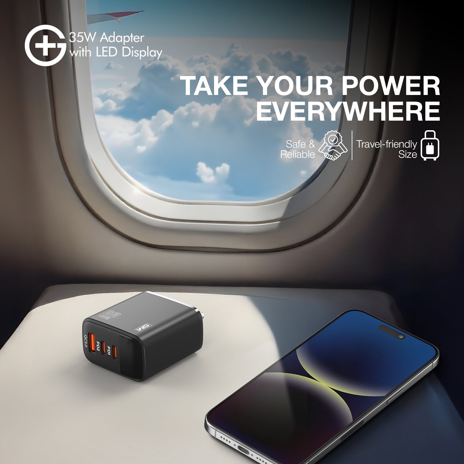 G+ Adapter with LED Display - 35W Fast Charging (Black )