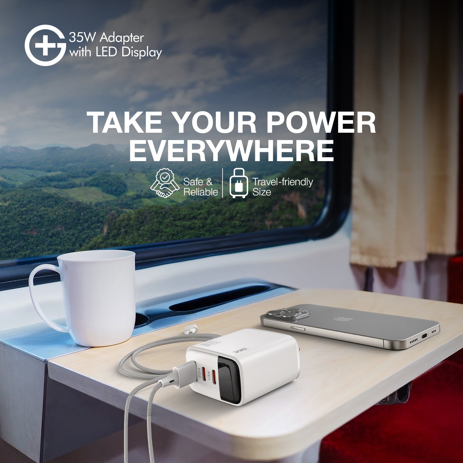 G+ Adapter with LED Display - 35W Fast Charging (White)