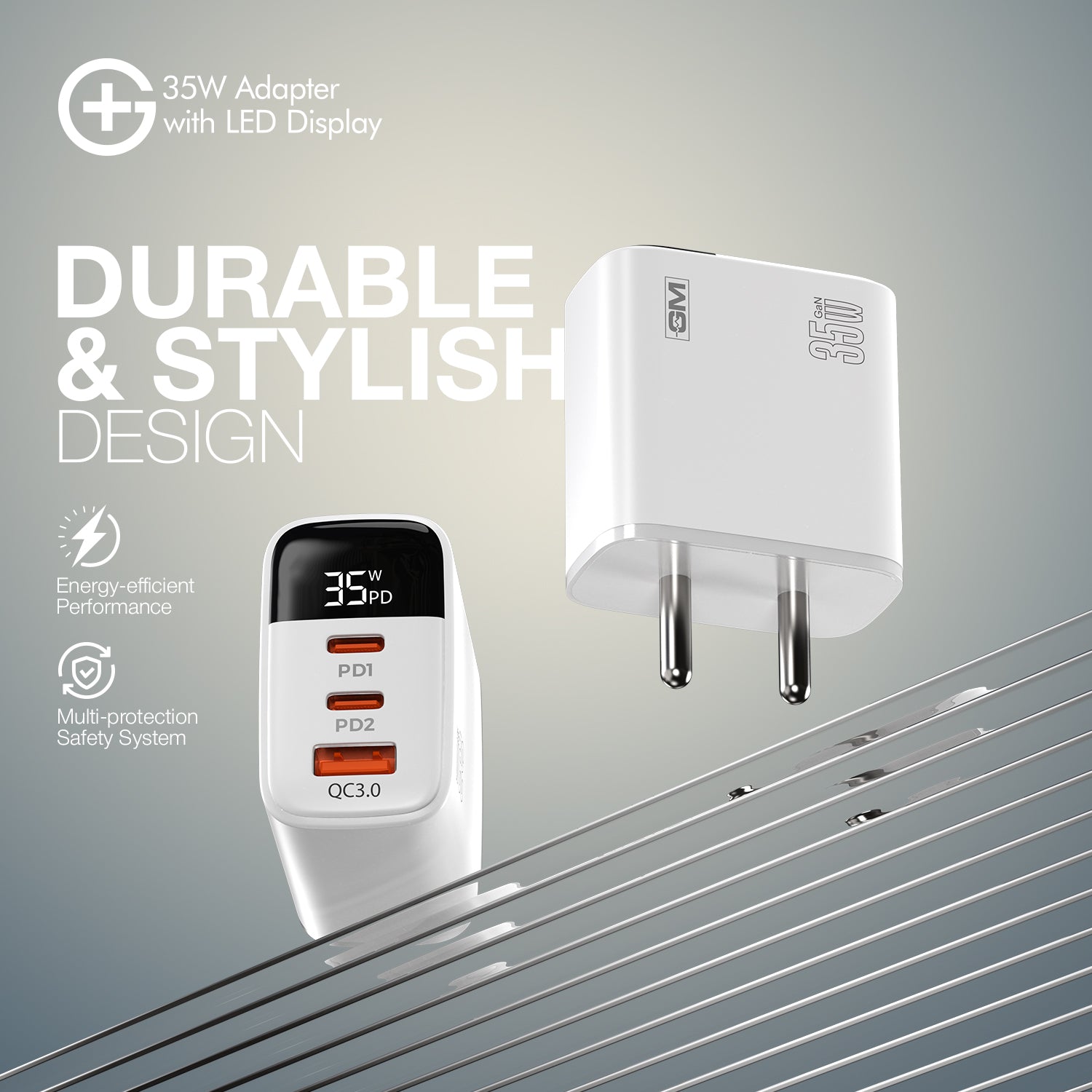 G+ Adapter with LED Display - 35W Fast Charging (White)