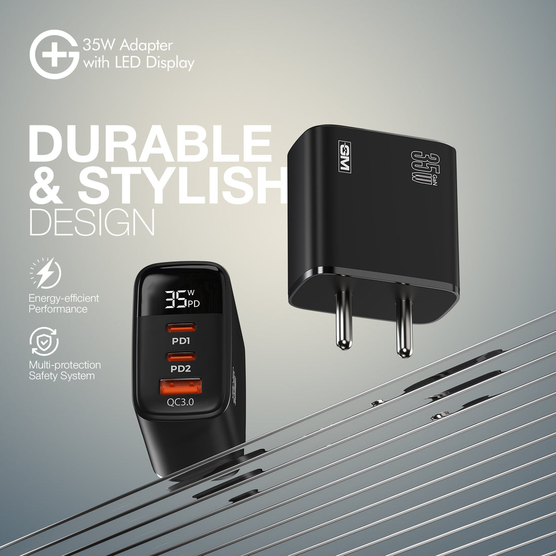G+ Adapter with LED Display - 35W Fast Charging (Black )