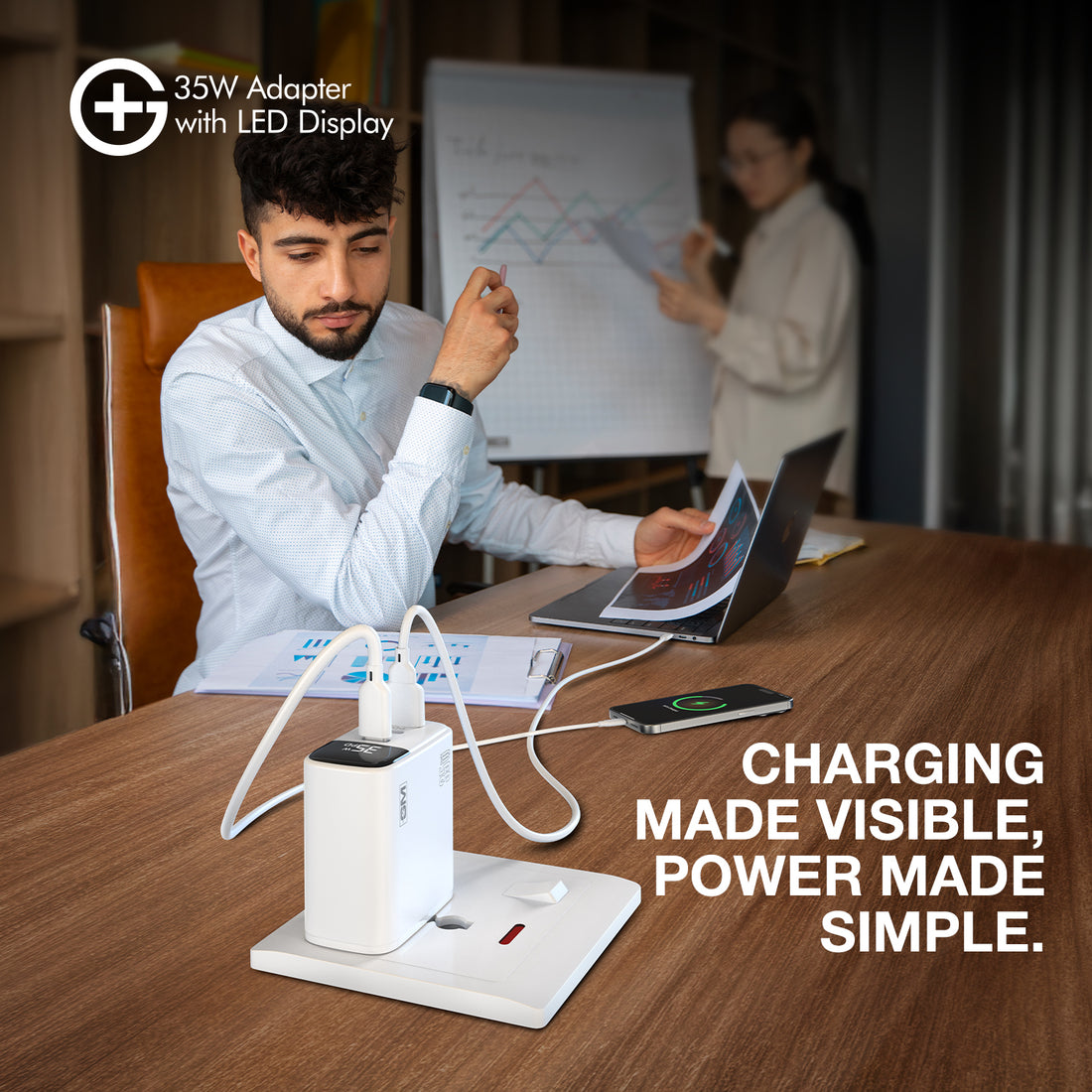 G+ Adapter with LED Display - 35W Fast Charging (White)