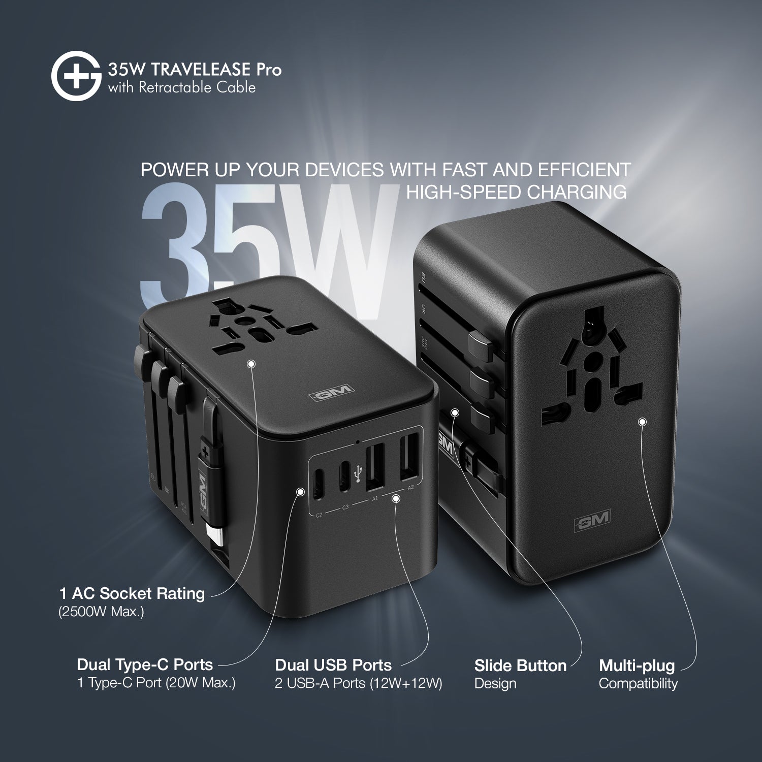 G+ Travelease Pro with Retractable Cable 35W (Black)
