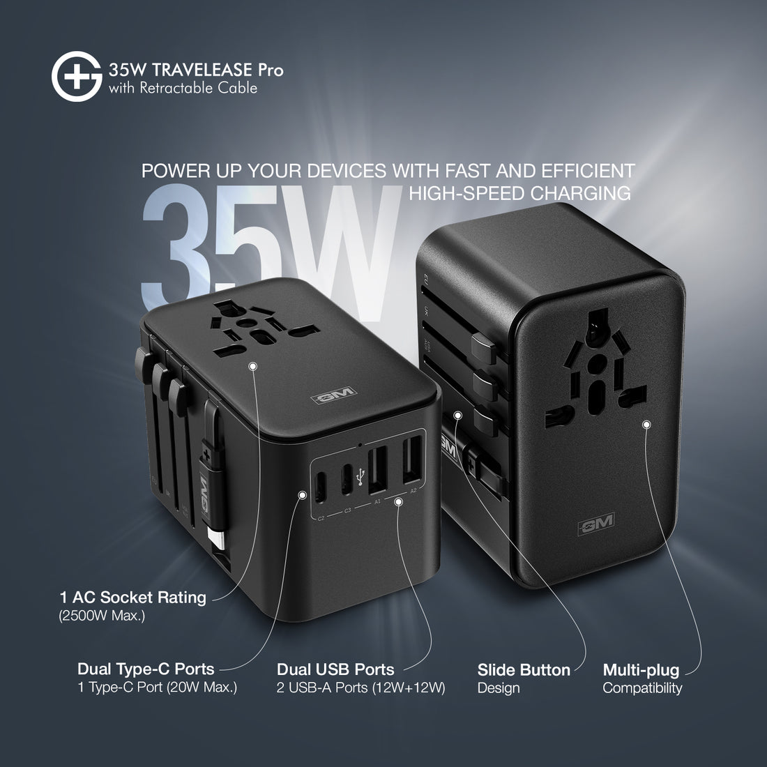 G+ Travelease Pro with Retractable Cable 35W (Black)