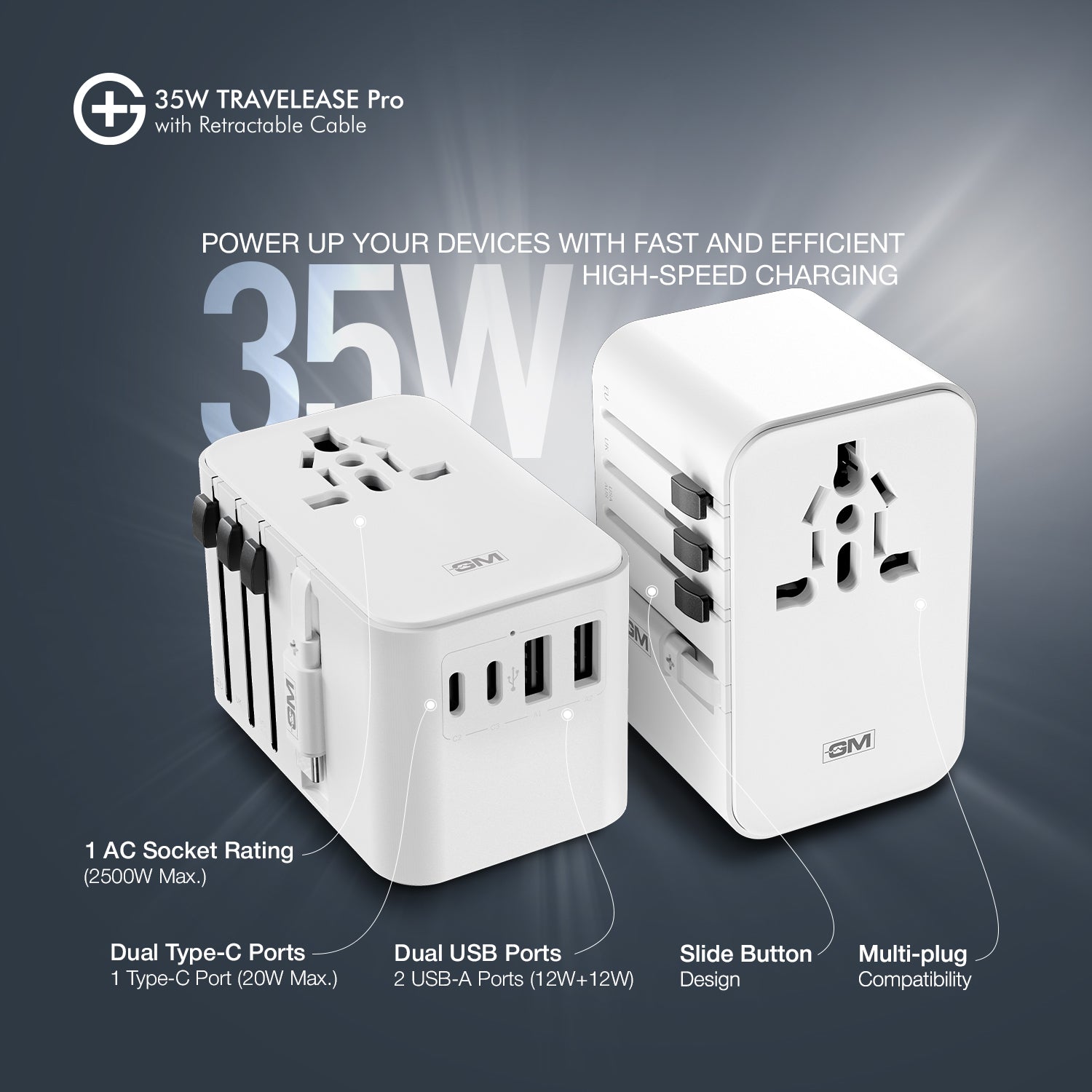 G+ Travelease Pro with Retractable Cable 35W (White)