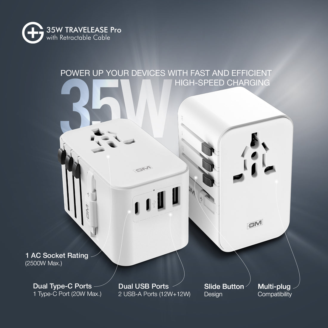 G+ Travelease Pro with Retractable Cable 35W (White)