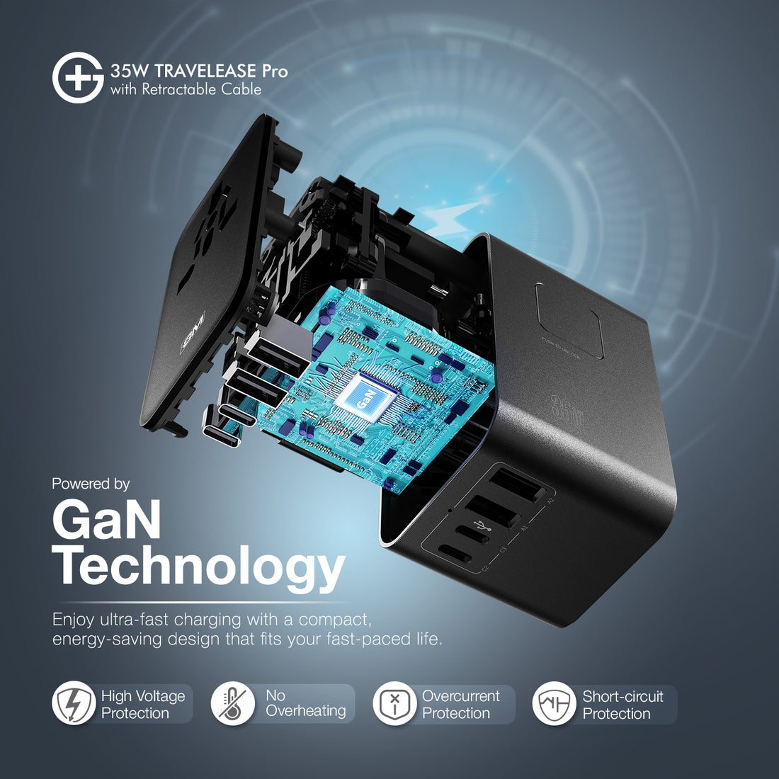 G+ Travelease Pro with Retractable Cable 35W (Black)