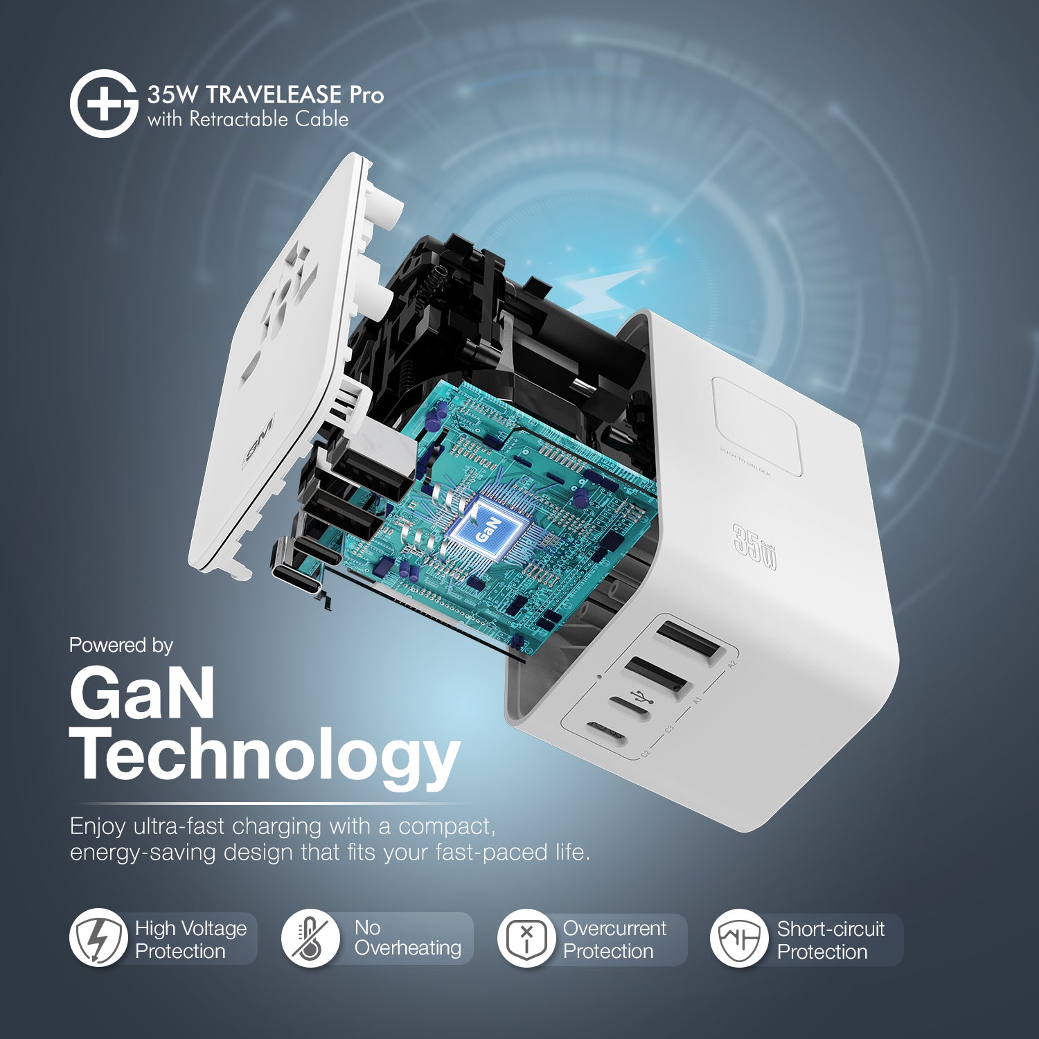 G+ Travelease Pro with Retractable Cable 35W (White)