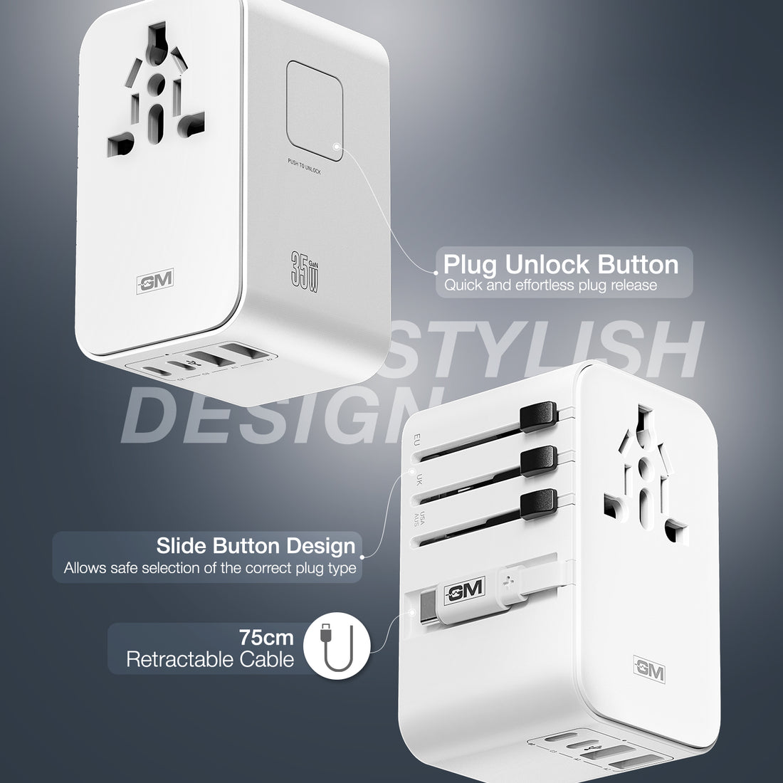 G+ Travelease Pro with Retractable Cable 35W (White)