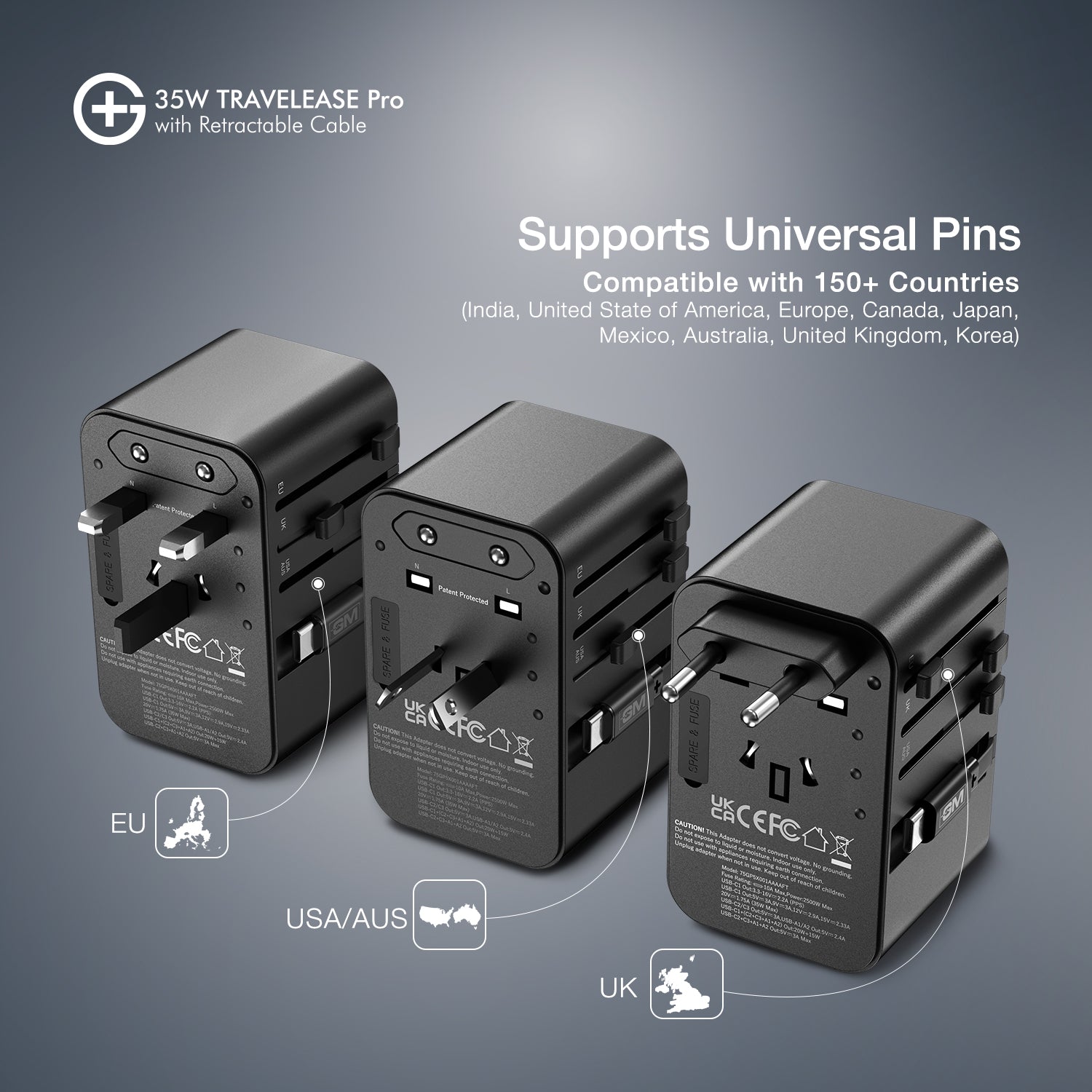 G+ Travelease Pro with Retractable Cable 35W (Black)