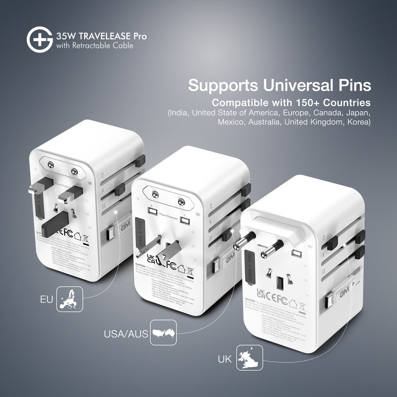 G+ Travelease Pro with Retractable Cable 35W (White)
