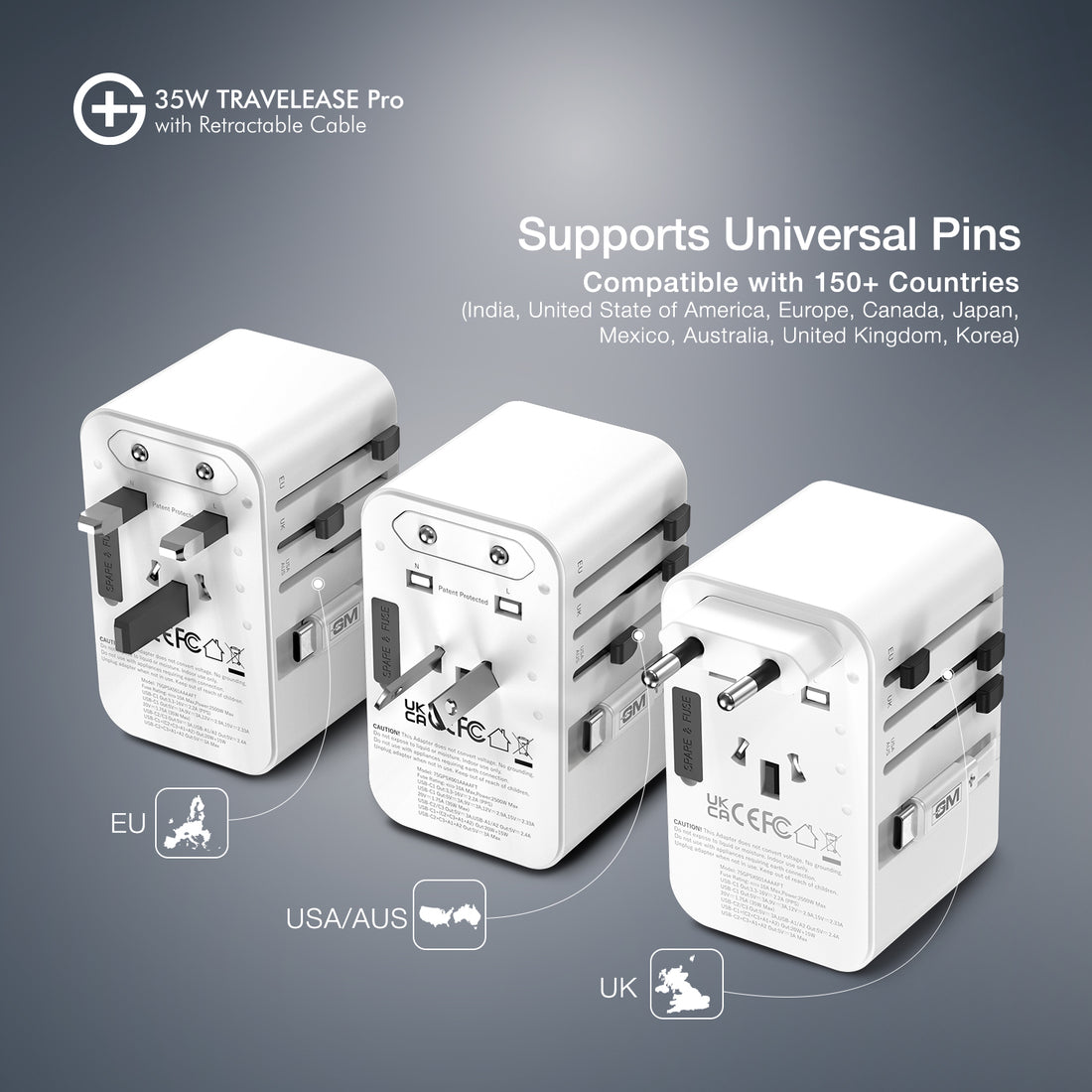 G+ Travelease Pro with Retractable Cable 35W (White)