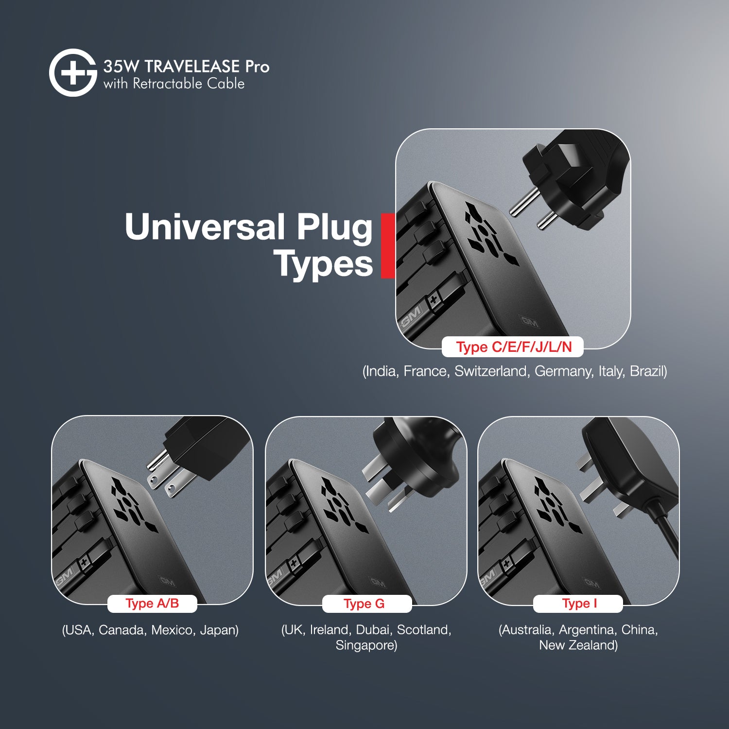 G+ Travelease Pro with Retractable Cable 35W (Black)
