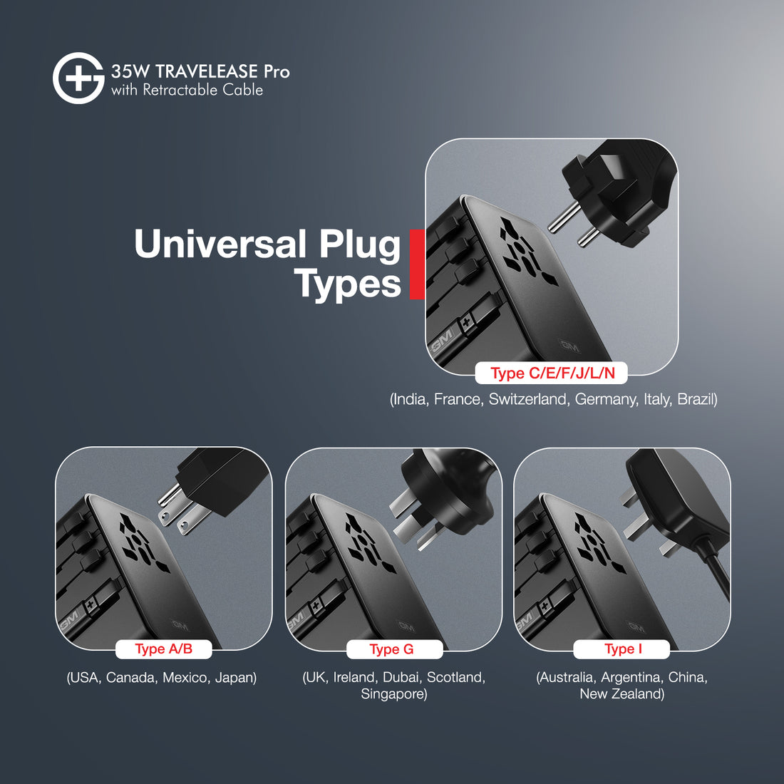 G+ Travelease Pro with Retractable Cable 35W (Black)