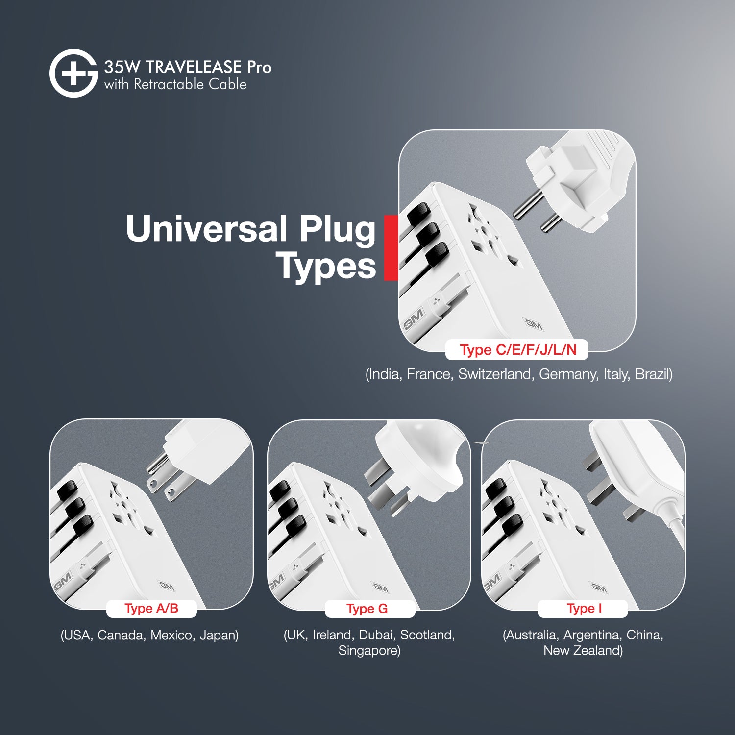 G+ Travelease Pro with Retractable Cable 35W (White)