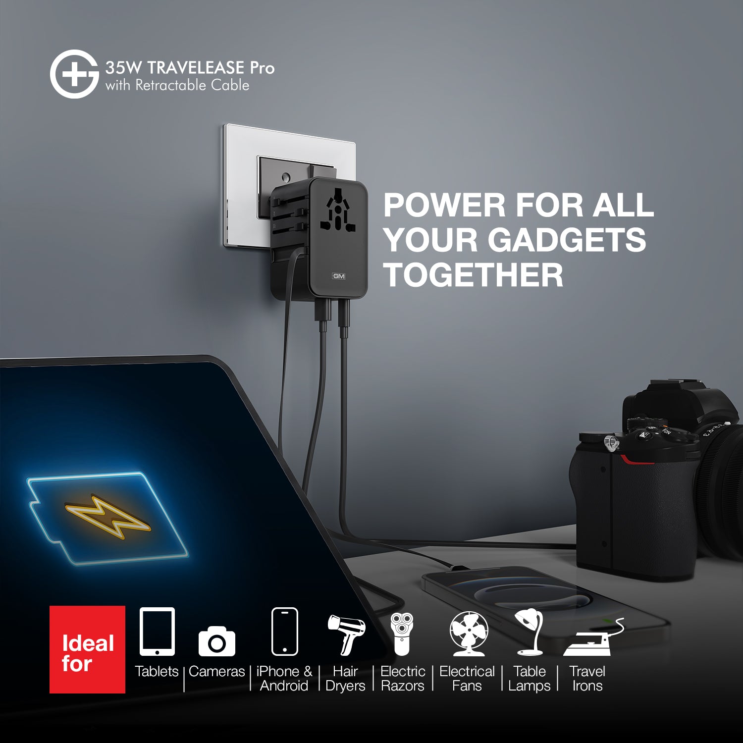 G+ Travelease Pro with Retractable Cable 35W (Black)