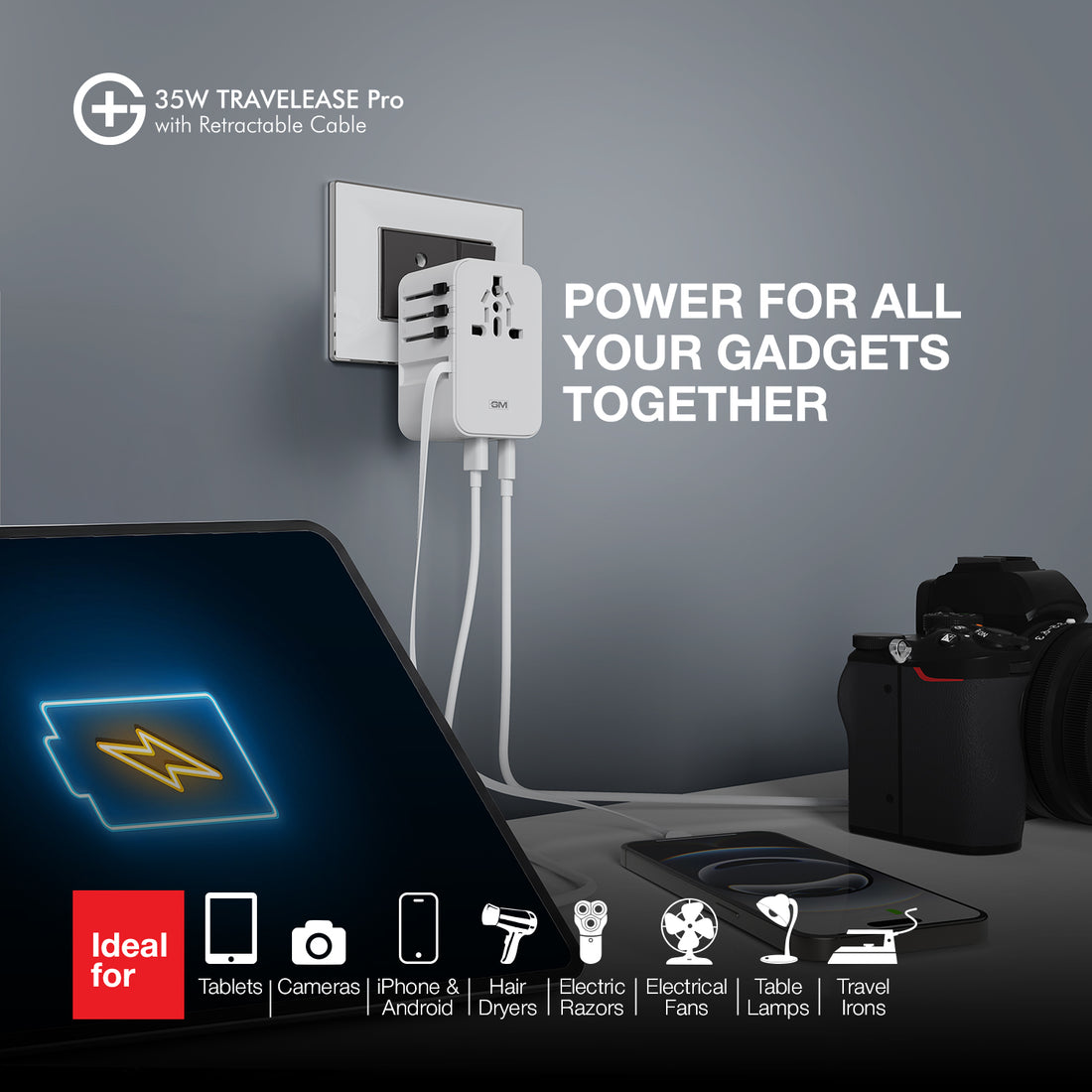 G+ Travelease Pro with Retractable Cable 35W (White)