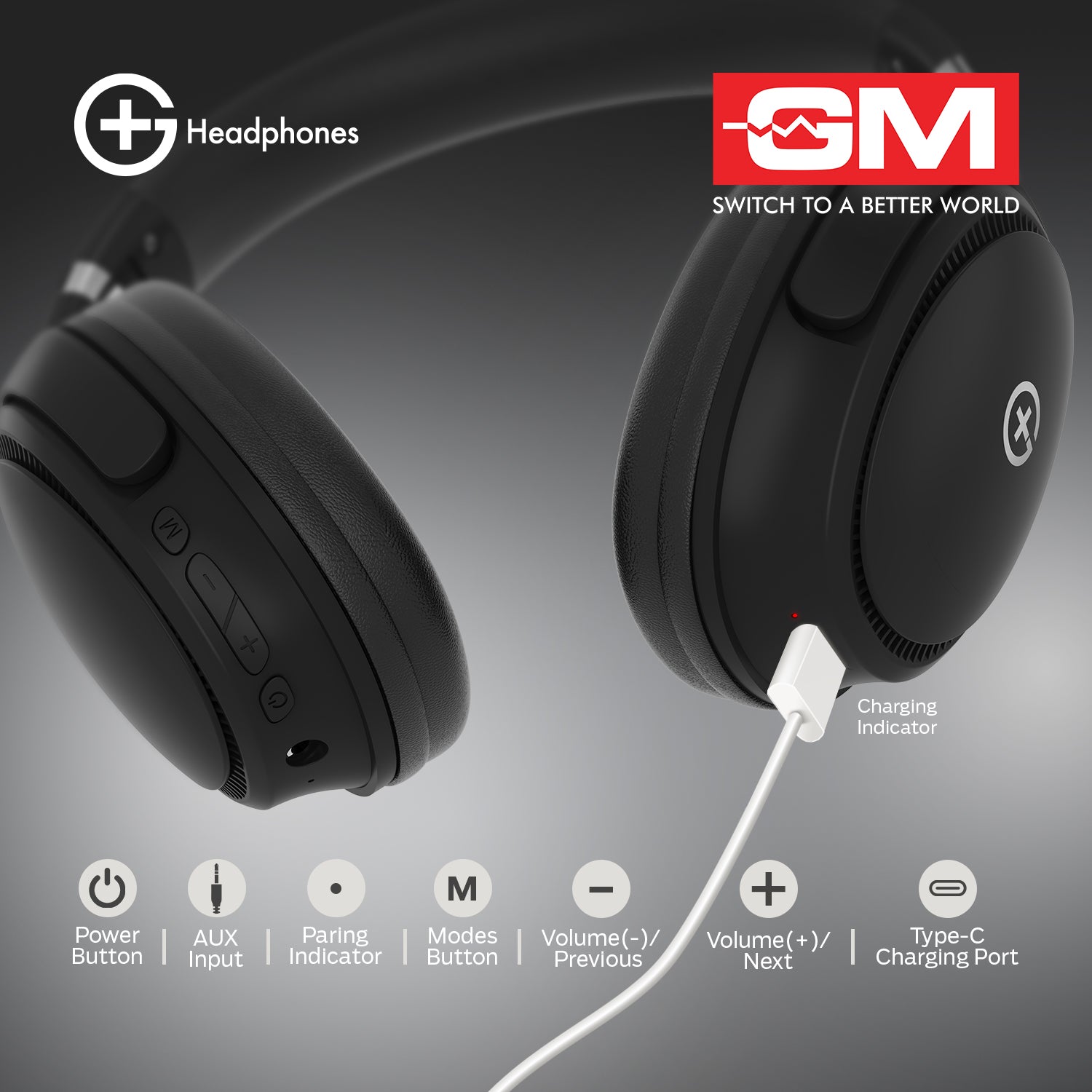 HEADPHONES - BT 5.3, 55H, PURE BASS, LOW LATENCY (Black)