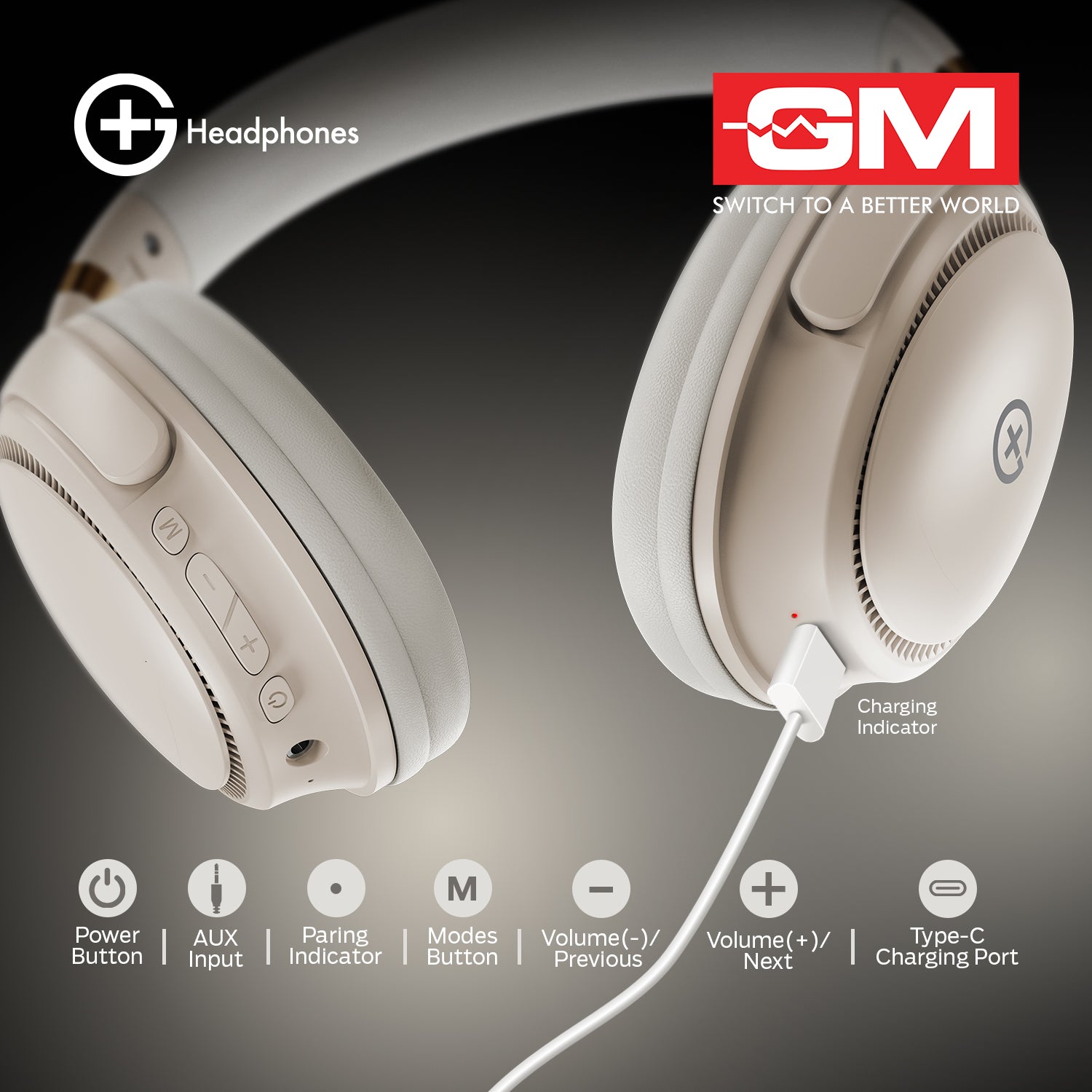 HEADPHONES - BT 5.3, 55H, PURE BASS, LOW LATENCY (Beige)