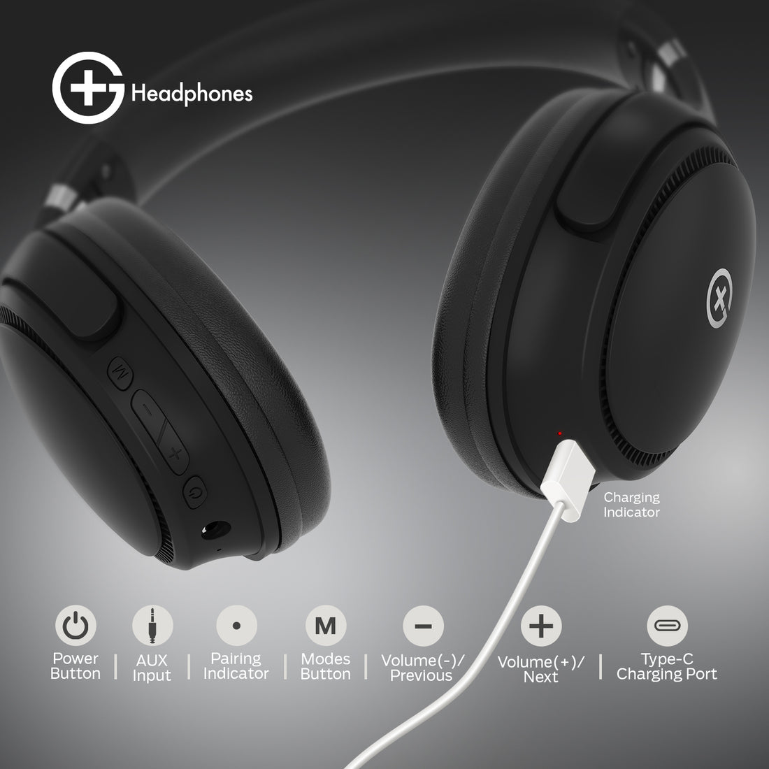 G+ Headphones BT 5.3, Pure Bass, Dual Pairing, 70H Playtime (Black)