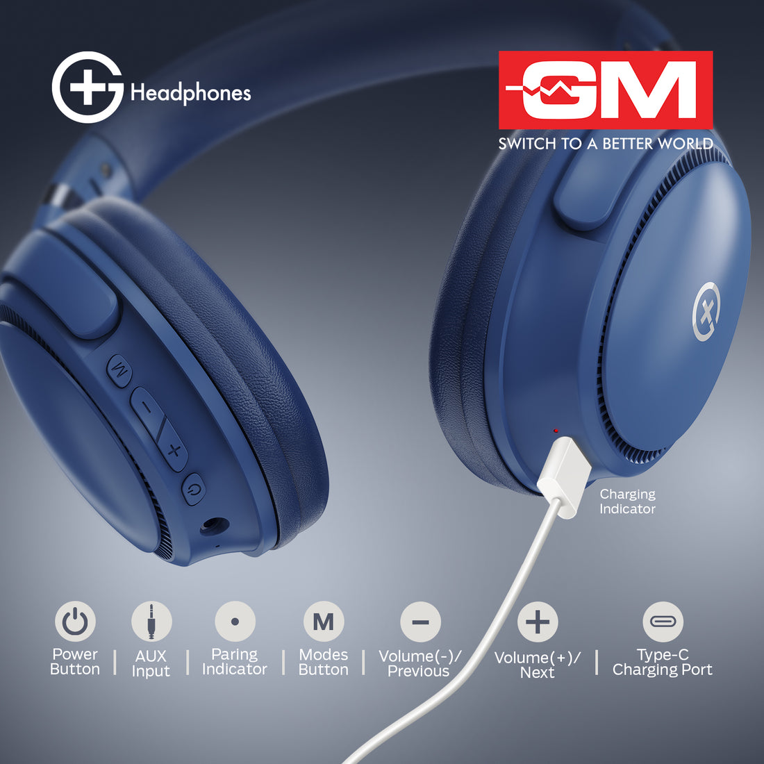 HEADPHONES - BT 5.3, 55H, PURE BASS, LOW LATENCY (Blue)