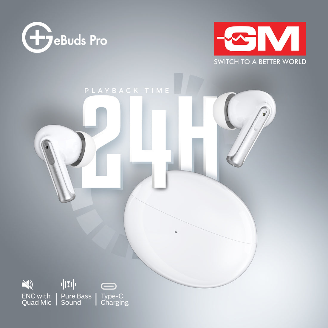 E-BUDS PRO - 30DB ANC, WIRELESS CHARGING (White)