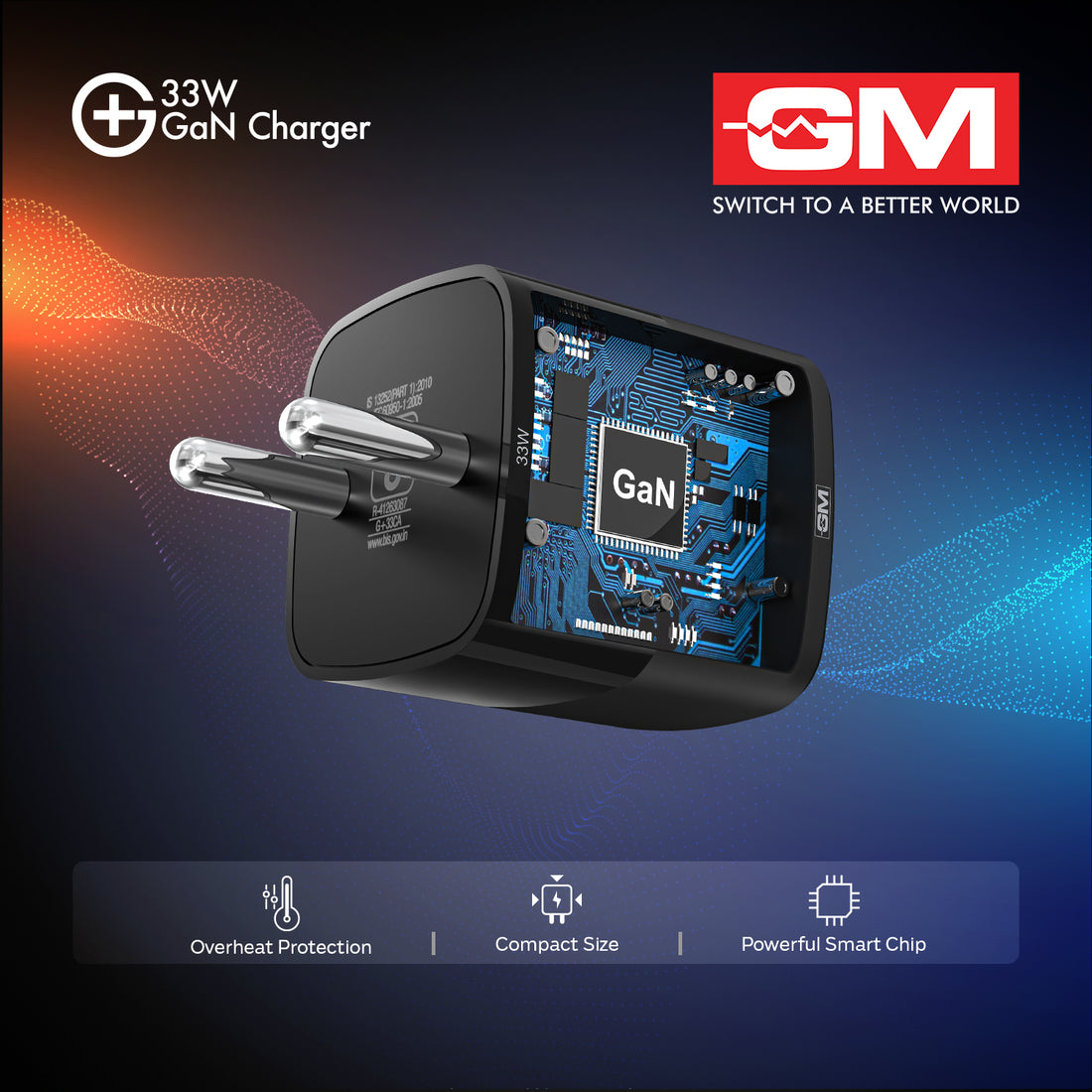 33W, Dual Port GAN Adaptor (QC 3.0+PD) (Black)