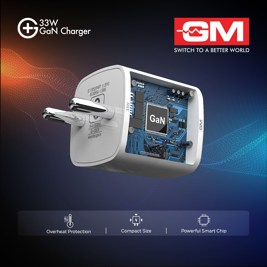 33W, Dual Port GAN Adaptor (QC 3.0+PD) (White)