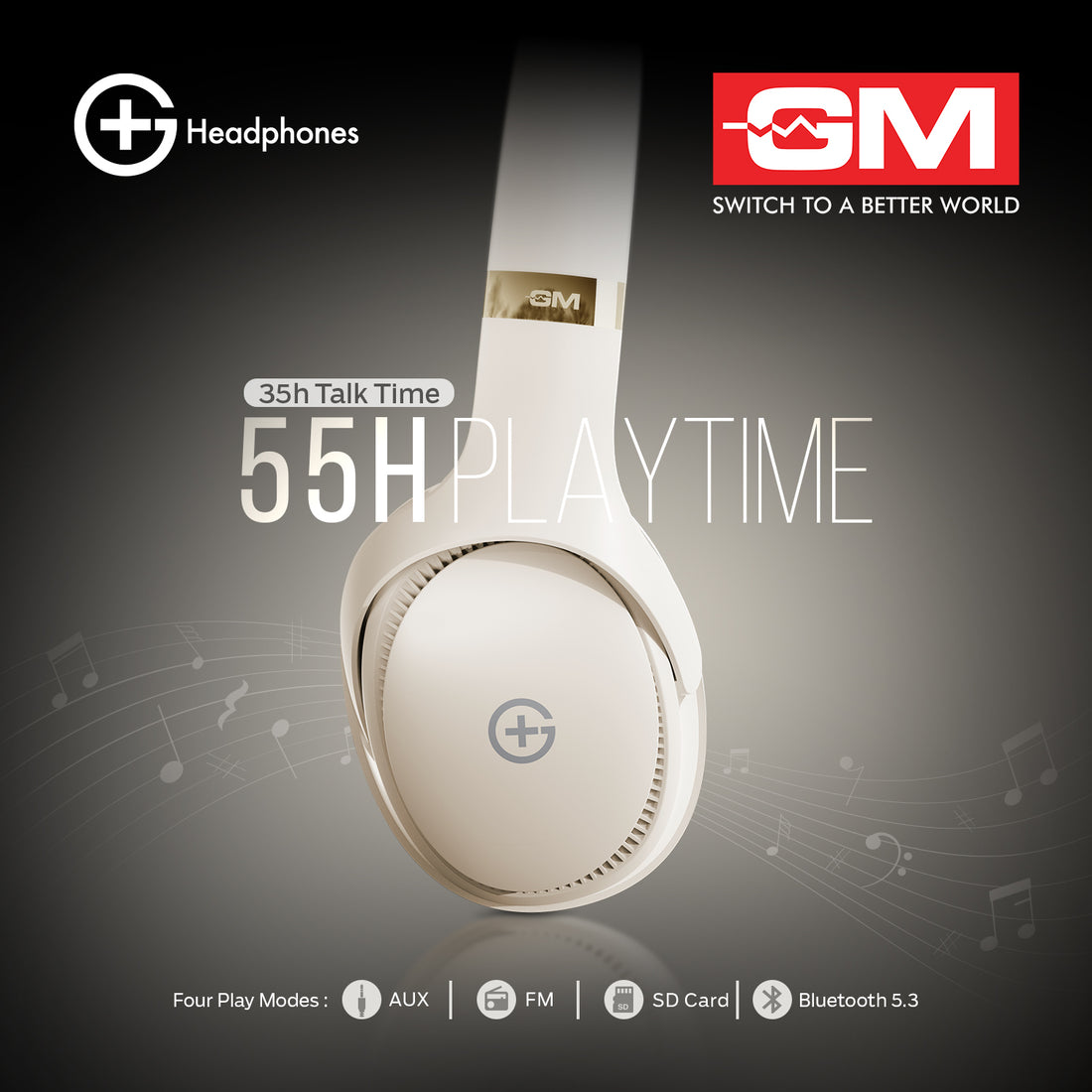 HEADPHONES - BT 5.3, 55H, PURE BASS, LOW LATENCY (Beige)