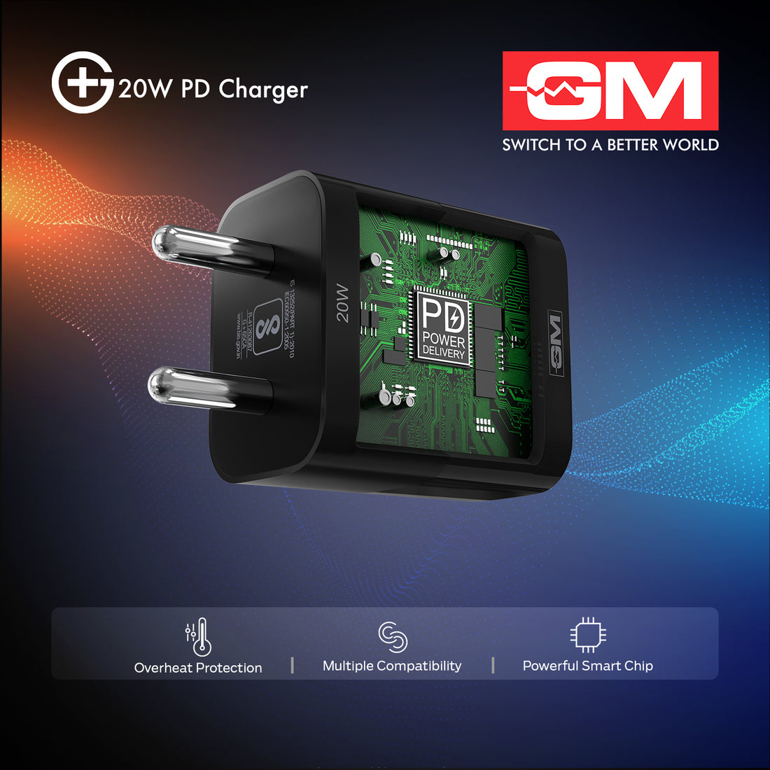 20W, Dual Port Adaptor (QC 3.0+PD) (Black)