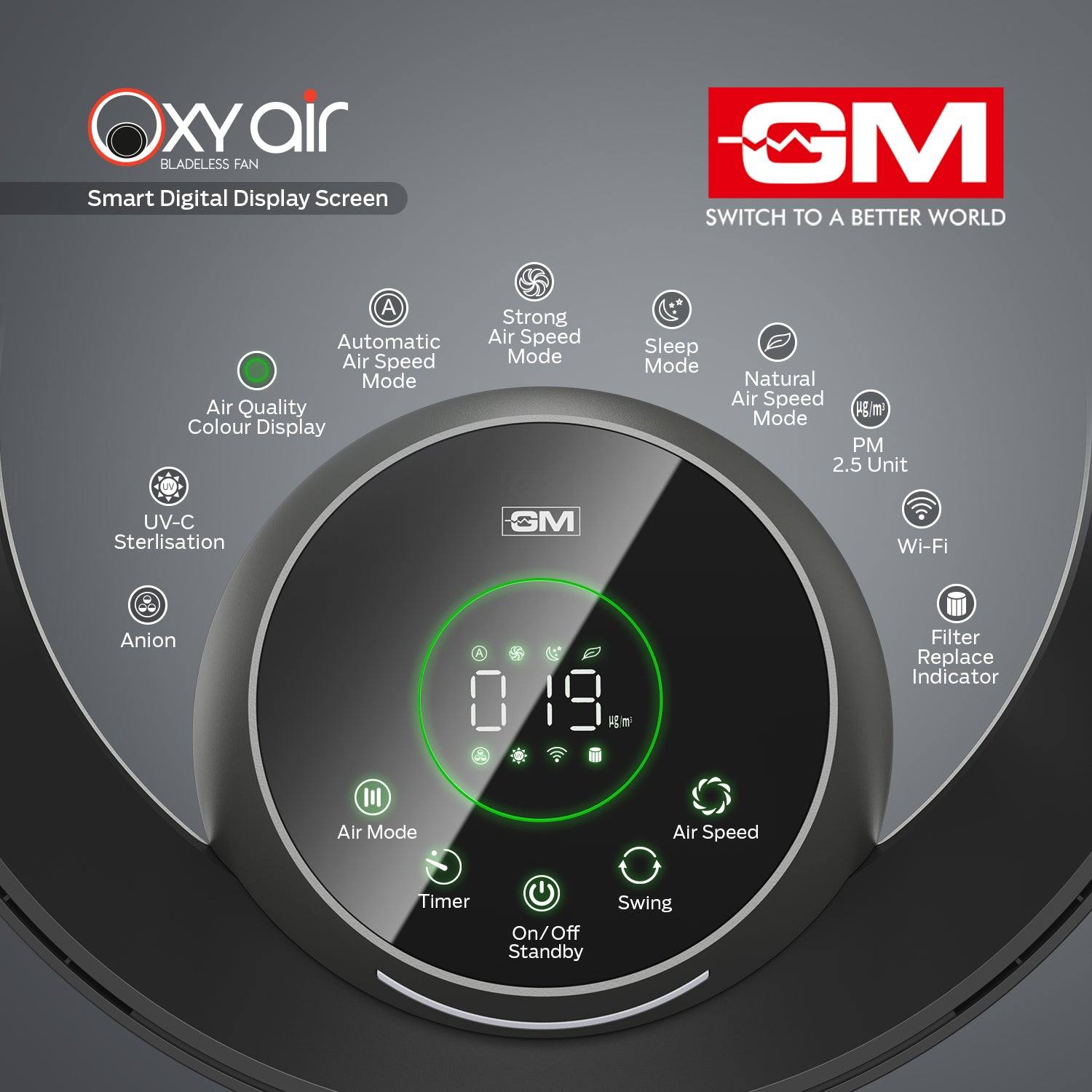 OXY AIR BLADELESS AIRPURIFIER TRIPOD FAN (Graphite Magnesia)