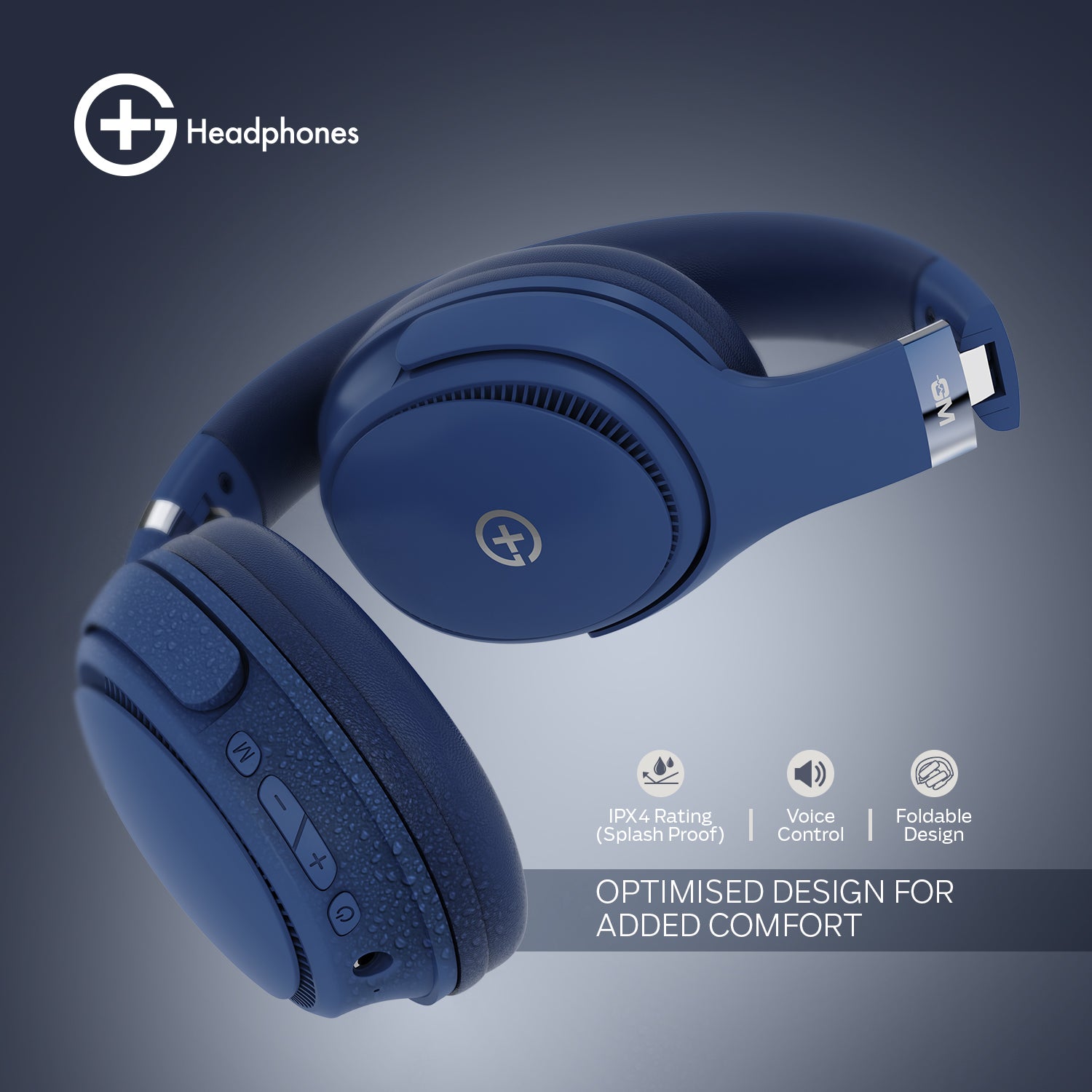 G+ Headphones BT 5.3, Pure Bass, Dual Pairing, 70H Playtime (Blue)