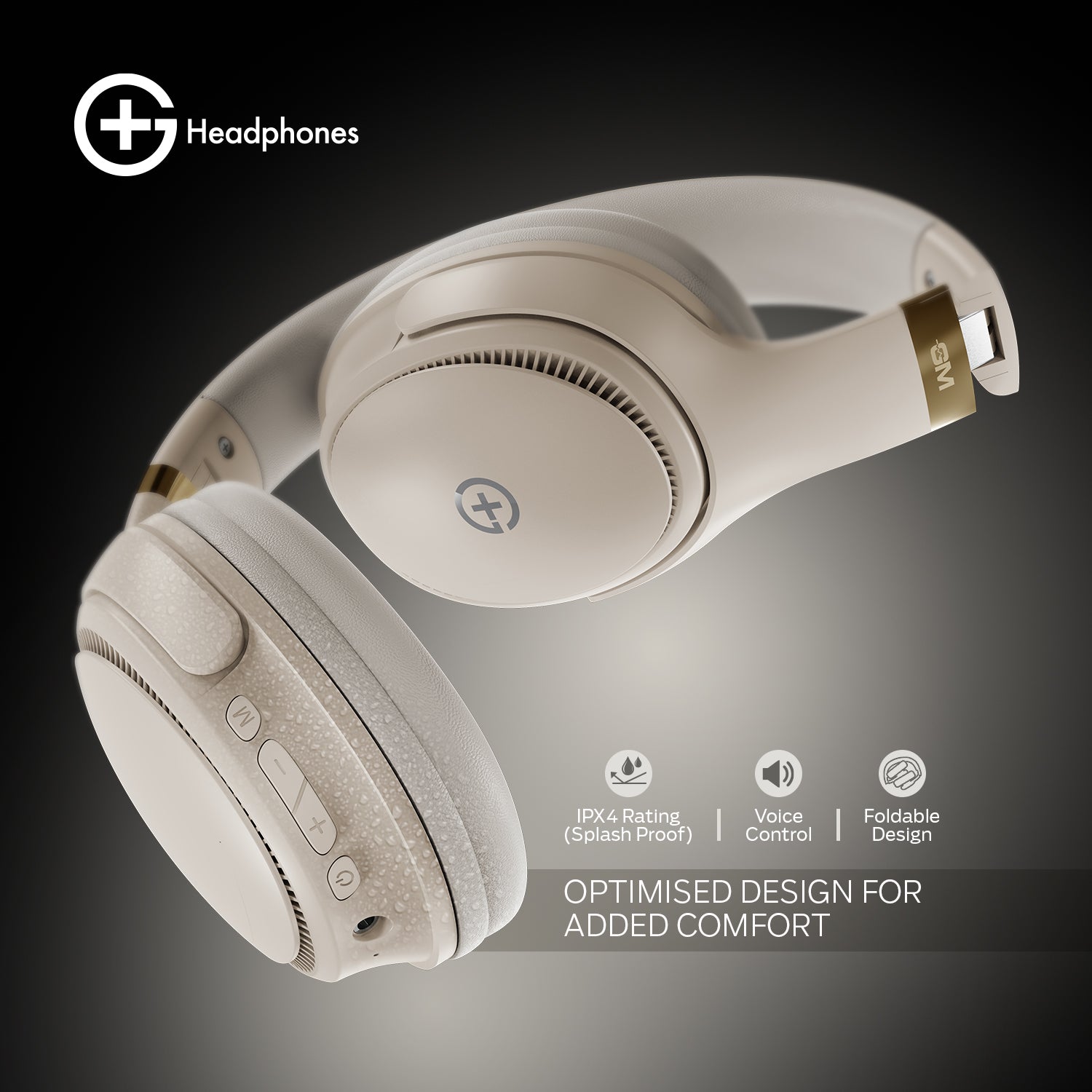 G+ Headphones BT 5.3, Pure Bass, Dual Pairing, 70H Playtime  (Beige)