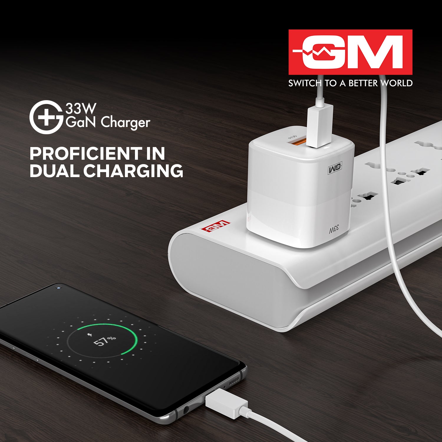 33W, Dual Port GAN Adaptor (QC 3.0+PD) (White)