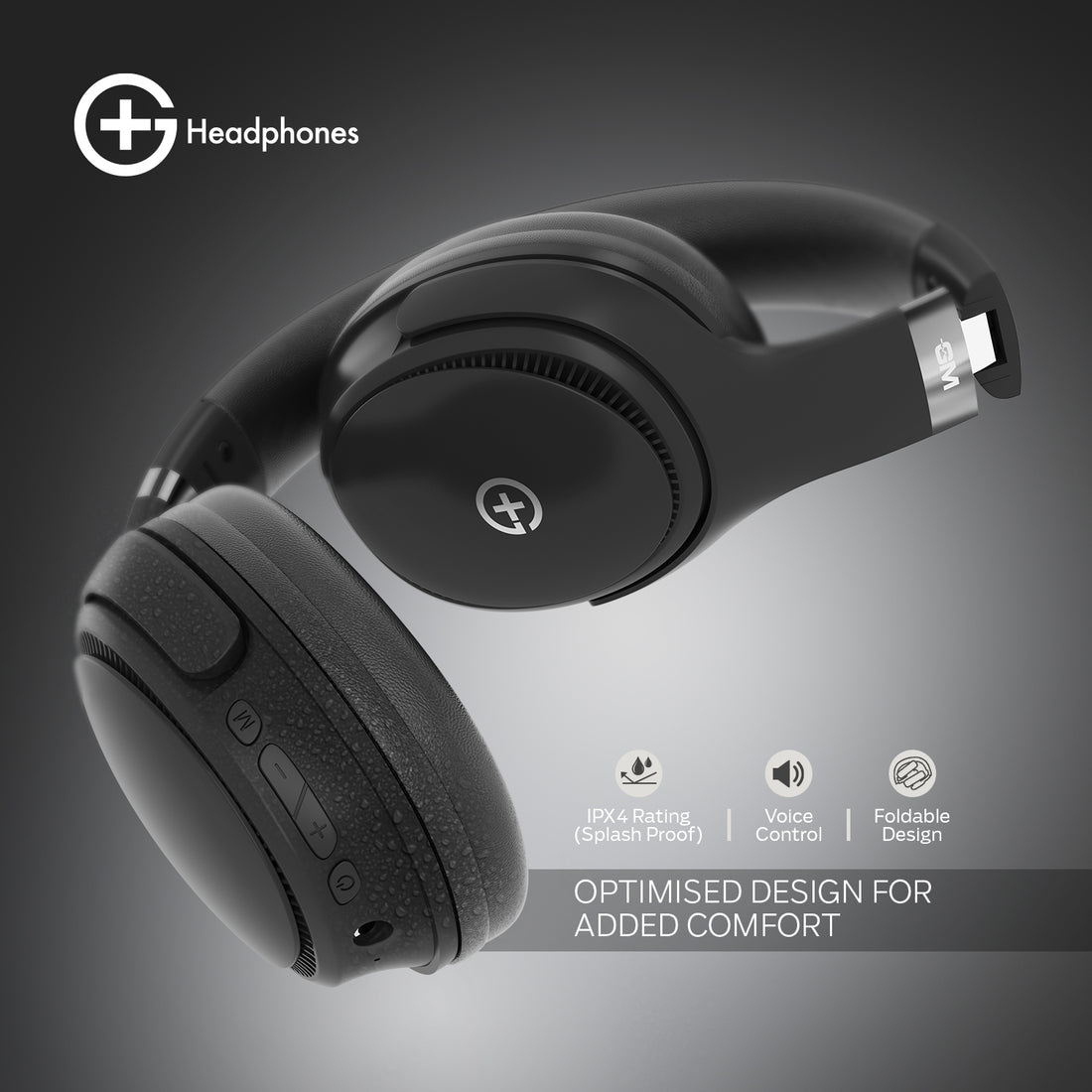 G+ Headphones BT 5.3, Pure Bass, Dual Pairing, 70H Playtime (Black)