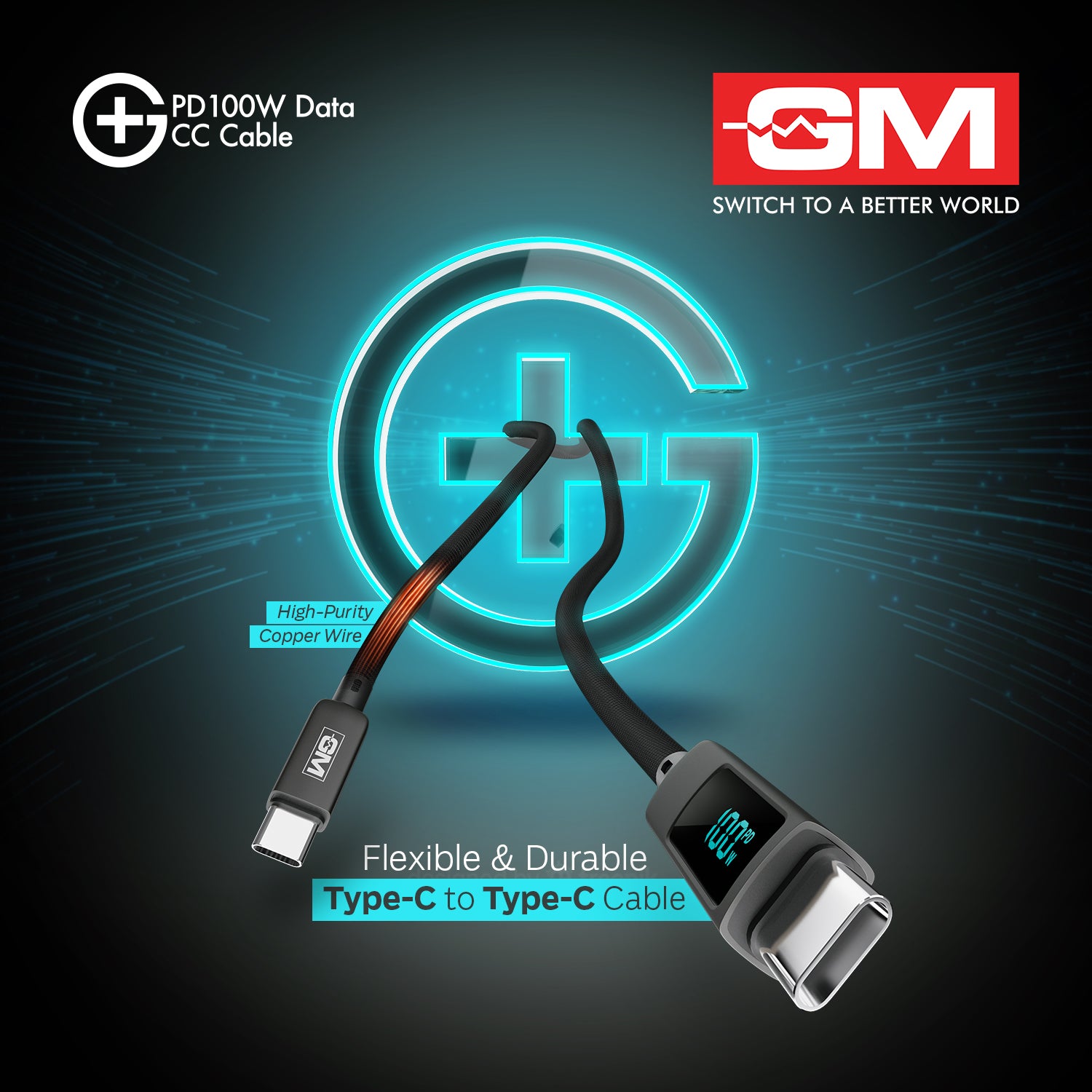 PD 100W DATA CC CABLE With DIGITAL DISPLAY (Metallic Grey)