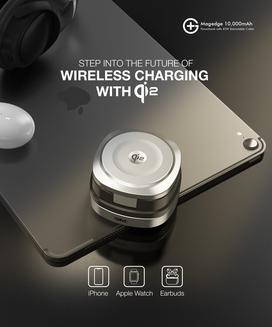 MAGEDGE 10000mAh Powerbank with 45W Type-C Retractable Cable